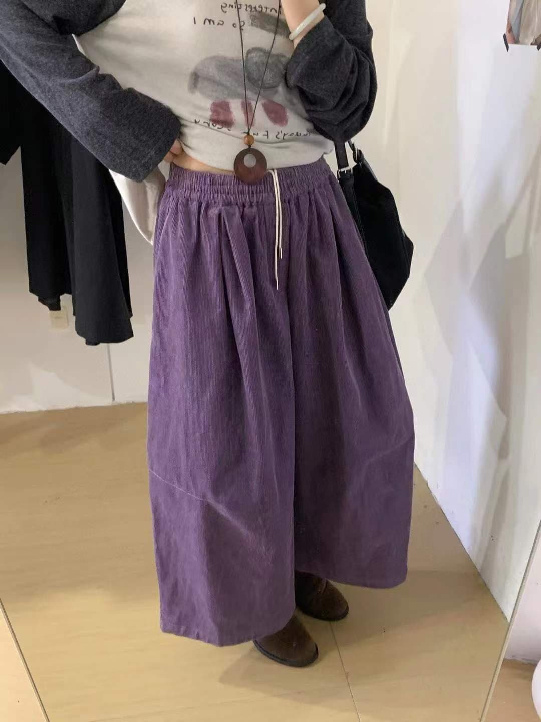 이른 가을 패션 다용도 단색 펌프 로프 코듀로이 넓은 다리 캐주얼 바지 7 점 대 와이드 레그 팬츠 치마 상세 이미지 5
