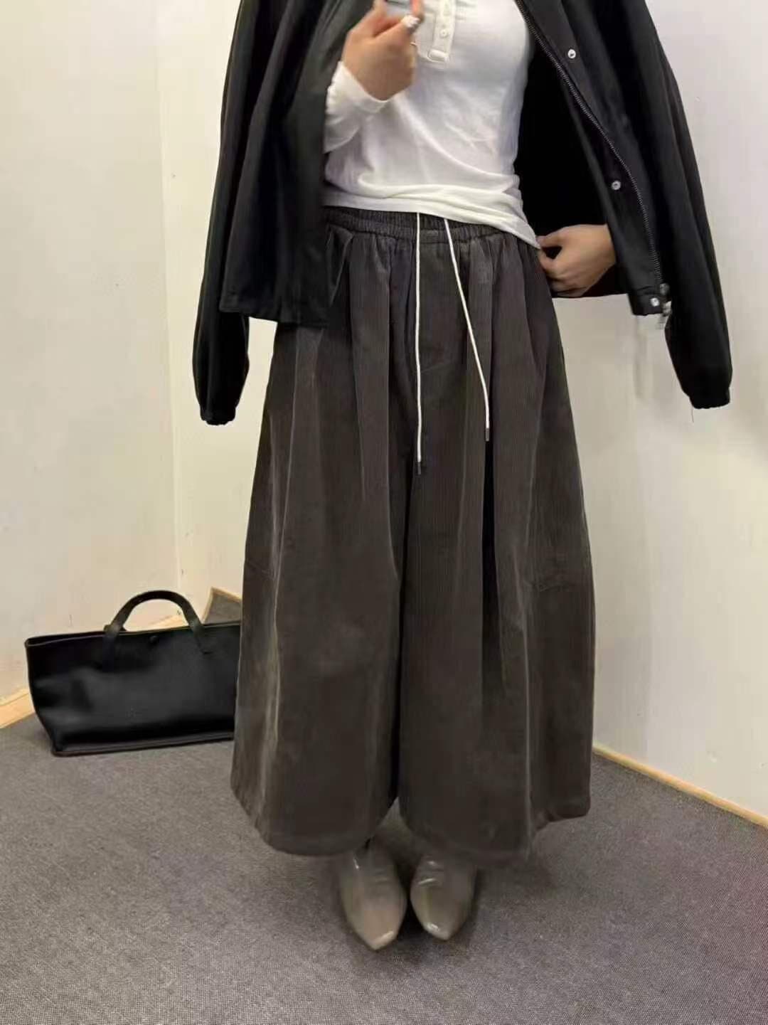 이른 가을 패션 다용도 단색 펌프 로프 코듀로이 넓은 다리 캐주얼 바지 7 점 대 와이드 레그 팬츠 치마 상세 이미지 13