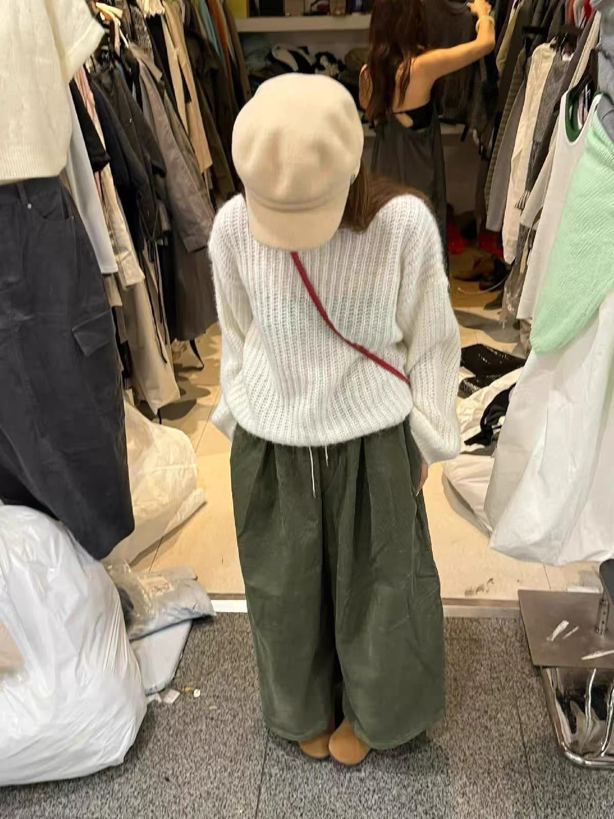 이른 가을 패션 다용도 단색 펌프 로프 코듀로이 넓은 다리 캐주얼 바지 7 점 대 와이드 레그 팬츠 치마 상세 이미지 16