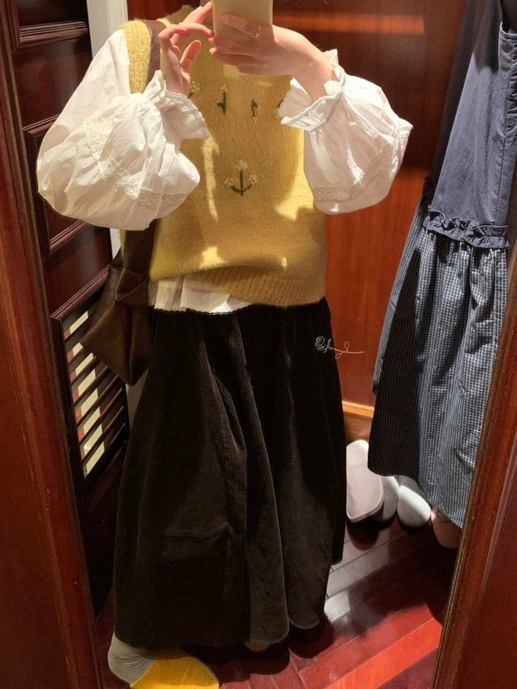 이른 가을 패션 다용도 단색 펌프 로프 코듀로이 넓은 다리 캐주얼 바지 7 점 대 와이드 레그 팬츠 치마 상세 이미지 24