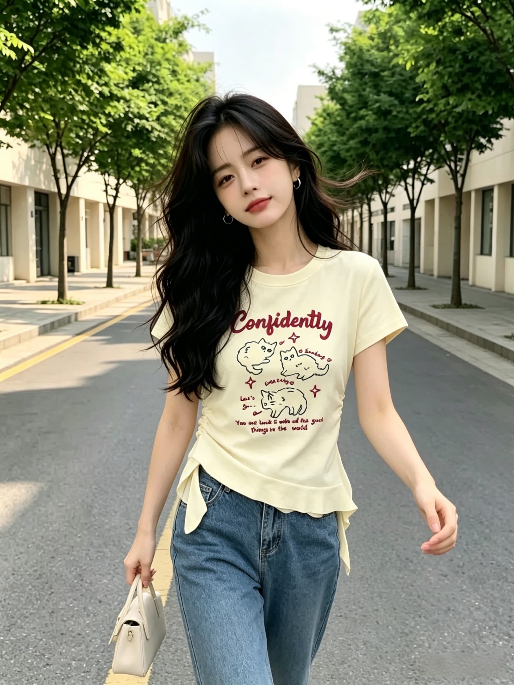 빅 사이즈 화이트 긍정적 인 어깨 라운드 넥 반팔 티셔츠 여성 여름 지방 mm 표지 고기 슬림해 보이는 디자인 센스 몸매 가꾸기 쇼트 스타일 맨위 상세 이미지 6