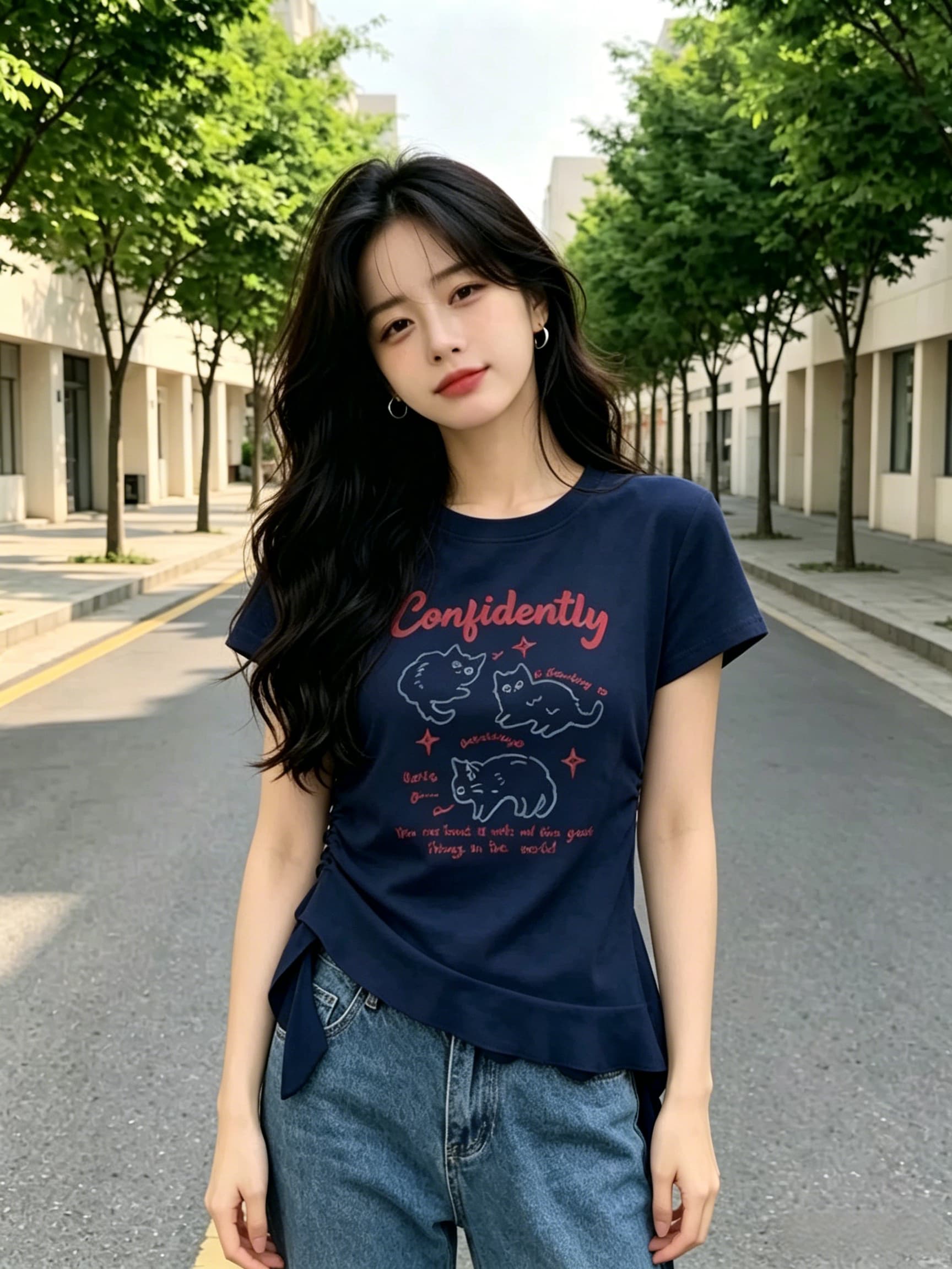 빅 사이즈 화이트 긍정적 인 어깨 라운드 넥 반팔 티셔츠 여성 여름 지방 mm 표지 고기 슬림해 보이는 디자인 센스 몸매 가꾸기 쇼트 스타일 맨위 상세 이미지 8