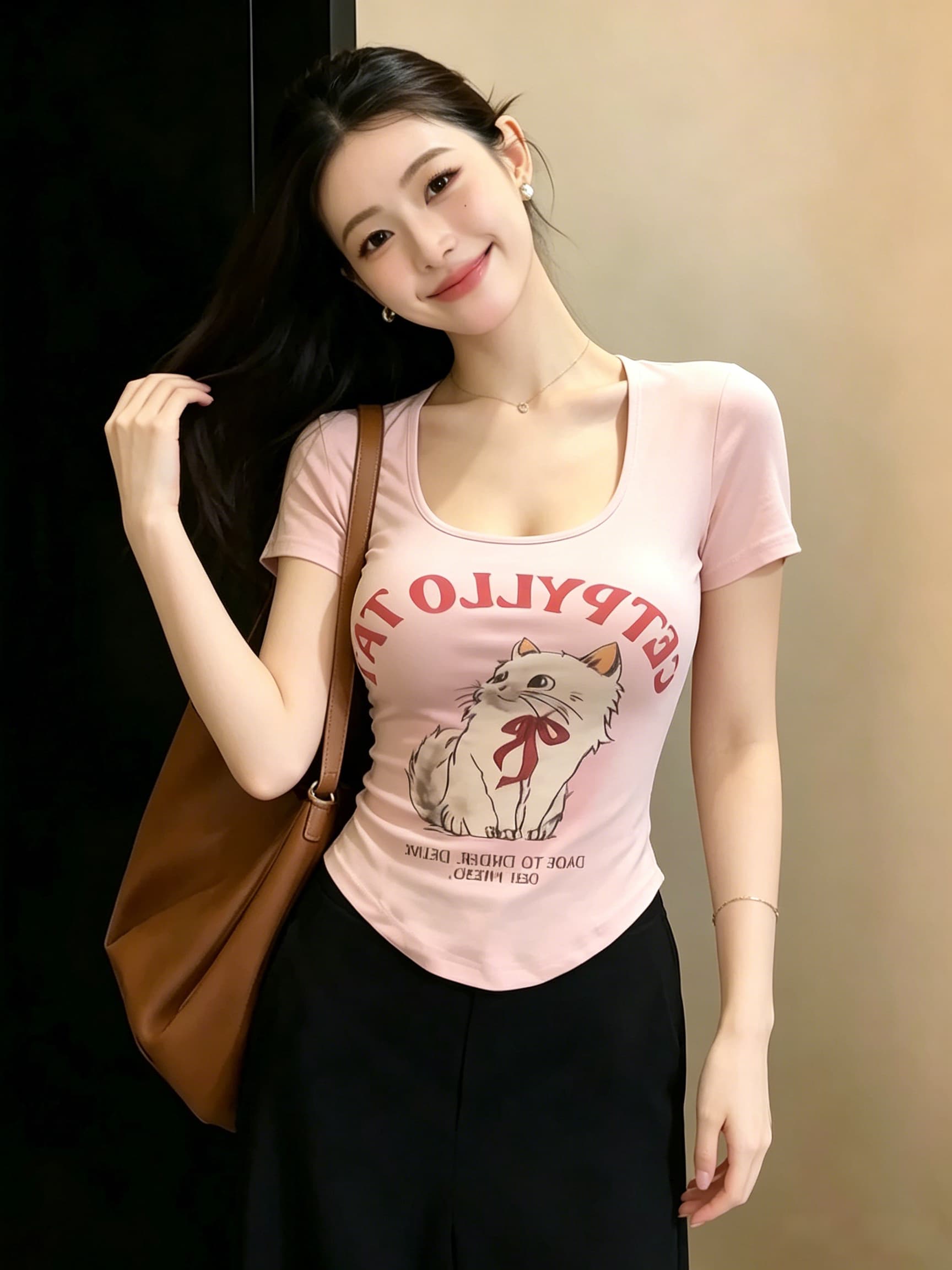 빅 사이즈 달콤함 핑크색 알파벳 프린트 반팔 티셔츠 여름 새로운 지방 mm 몸매 가꾸기 슬림해 보이는 디자인 센스 쇼트 스타일 맨위 상세 이미지 5