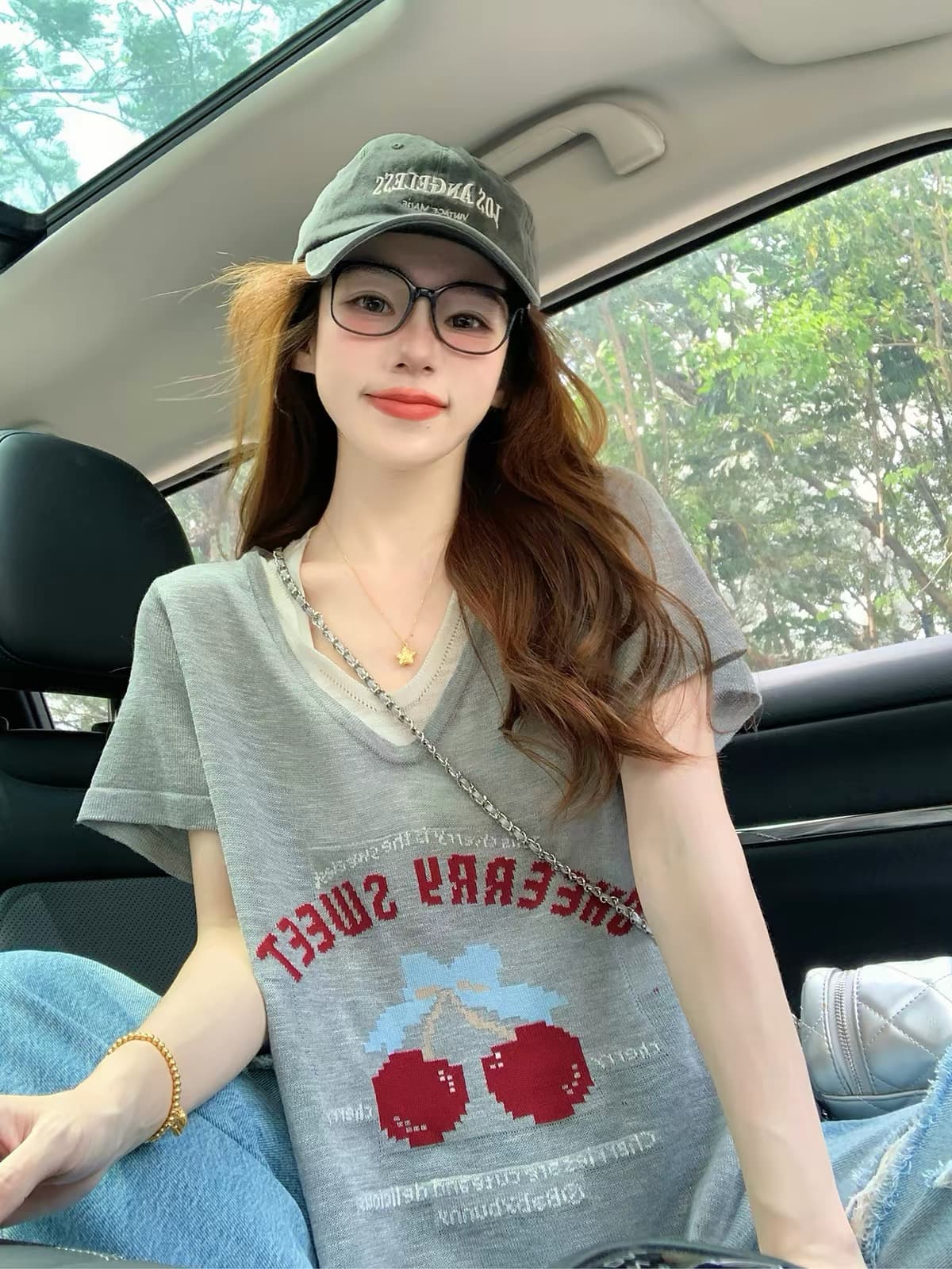 빅 사이즈 회색 페이크 레이어드 반팔 티셔츠 여성 여름 지방 mm 표지 배 슬림해 보이는 루즈핏 느긋한 바람 맨위