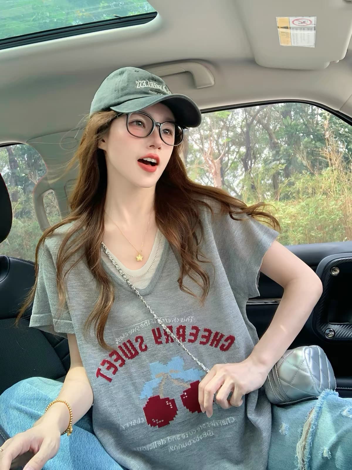 빅 사이즈 회색 페이크 레이어드 반팔 티셔츠 여성 여름 지방 mm 표지 배 슬림해 보이는 루즈핏 느긋한 바람 맨위 상세 이미지 3