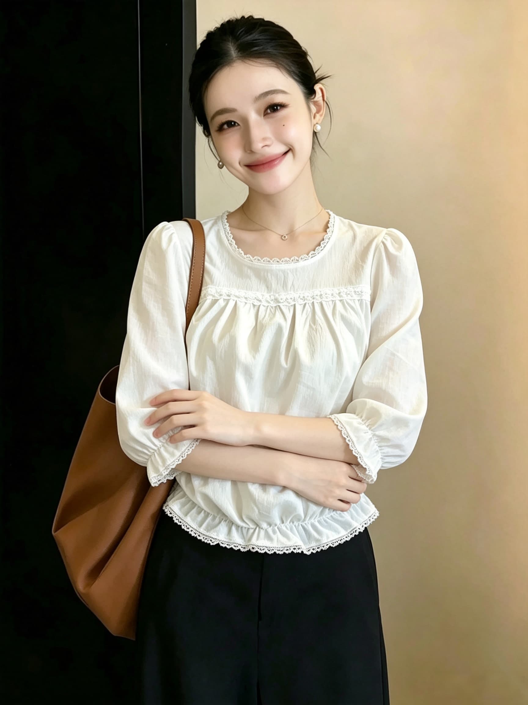 빅 사이즈 지방 mm 소녀 바람 거품 소매 여성 셔츠 여름 디자인 센스 레이스 레이스 Chic 맨위 이미지 4