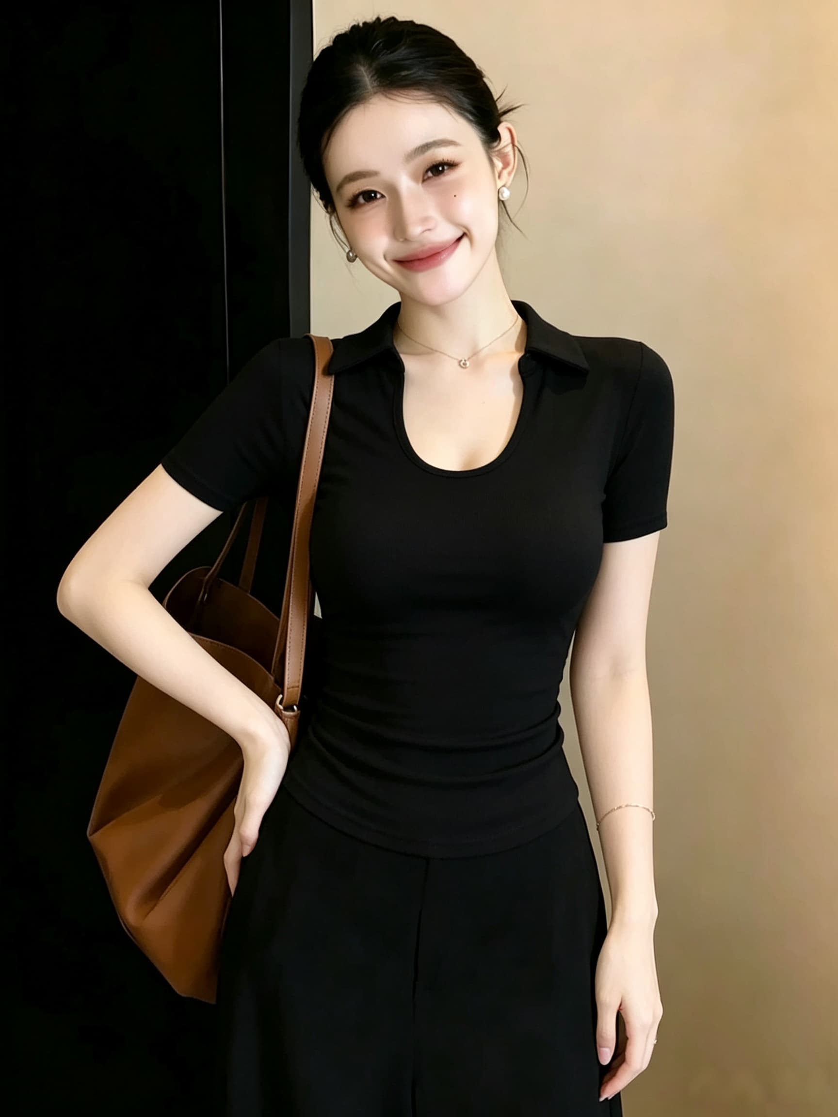 빅 사이즈 지방 mm 순수한 욕망 바람 POLO 칼라 반팔 티셔츠 여성 여름 디자인 센스 작은 대중 주름 허리 수축 슬림해 보이는 맨위 이미지 2