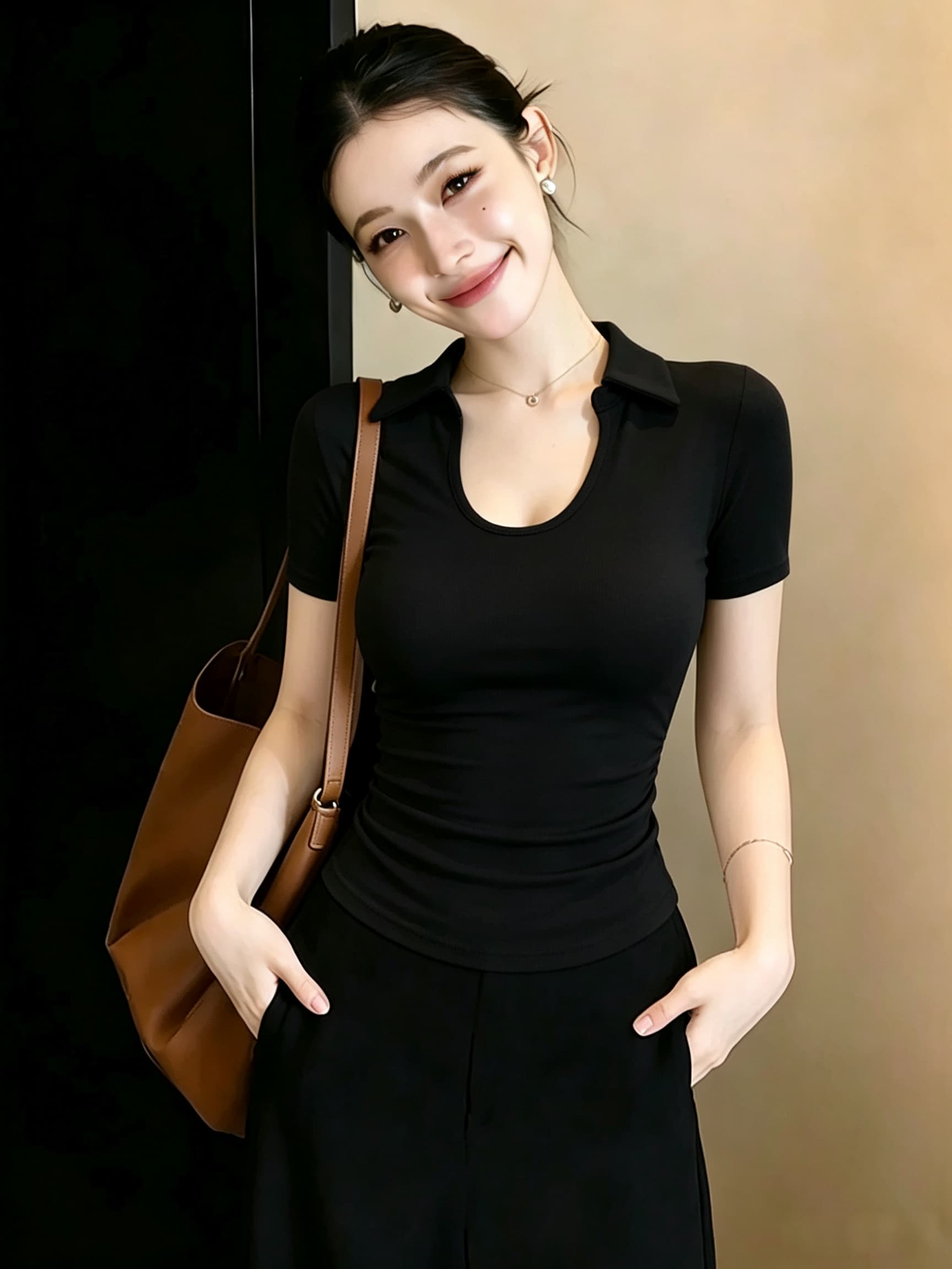 빅 사이즈 지방 mm 순수한 욕망 바람 POLO 칼라 반팔 티셔츠 여성 여름 디자인 센스 작은 대중 주름 허리 수축 슬림해 보이는 맨위 상세 이미지 8
