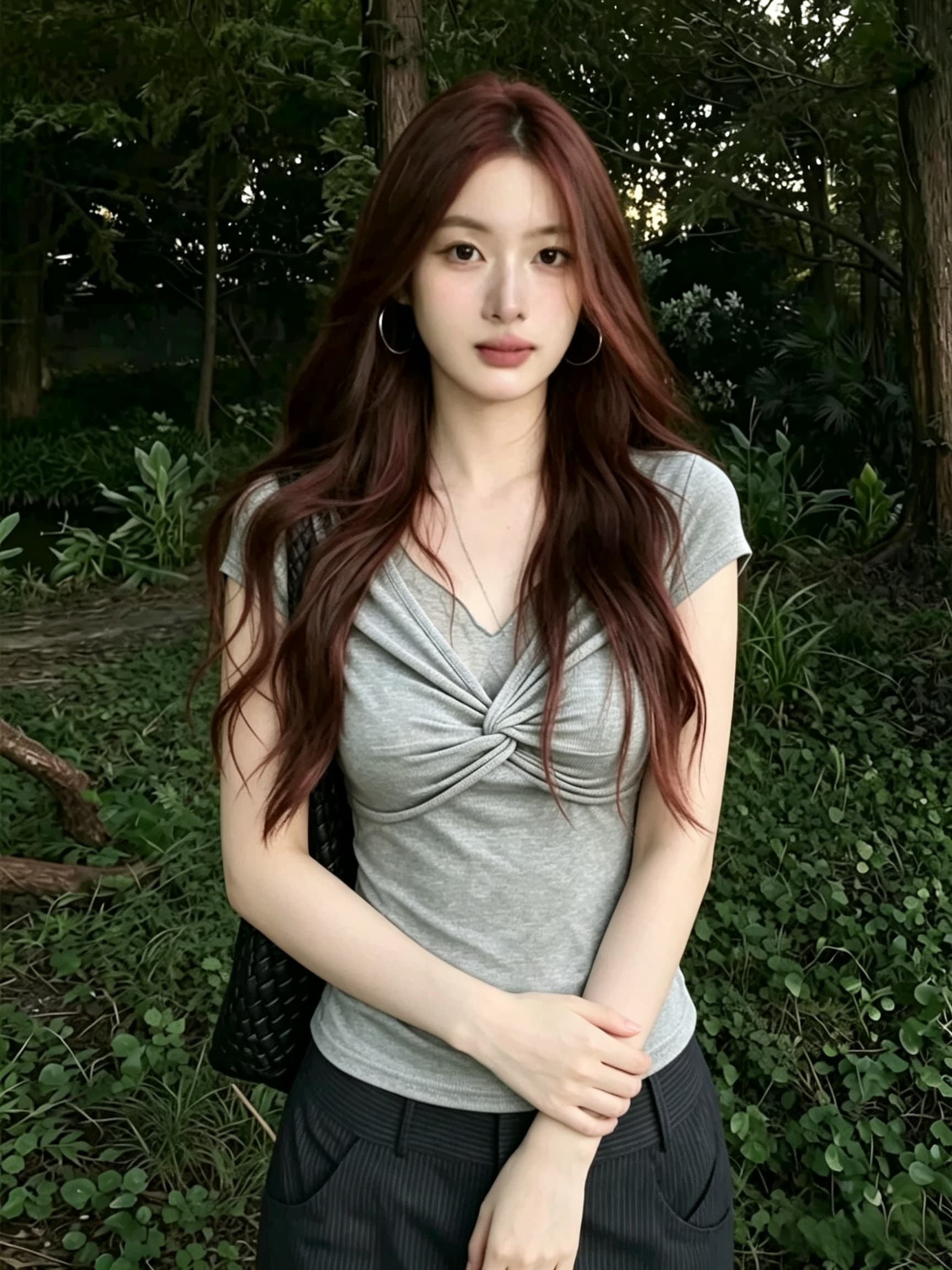 빅 사이즈 지방 mm 순수한 욕망 바람 비틀림 V넥 반팔 티셔츠 여성 여름 디자인 센스 몸매 가꾸기 슬림해 보이는 핫걸 맨위 상세 이미지 4