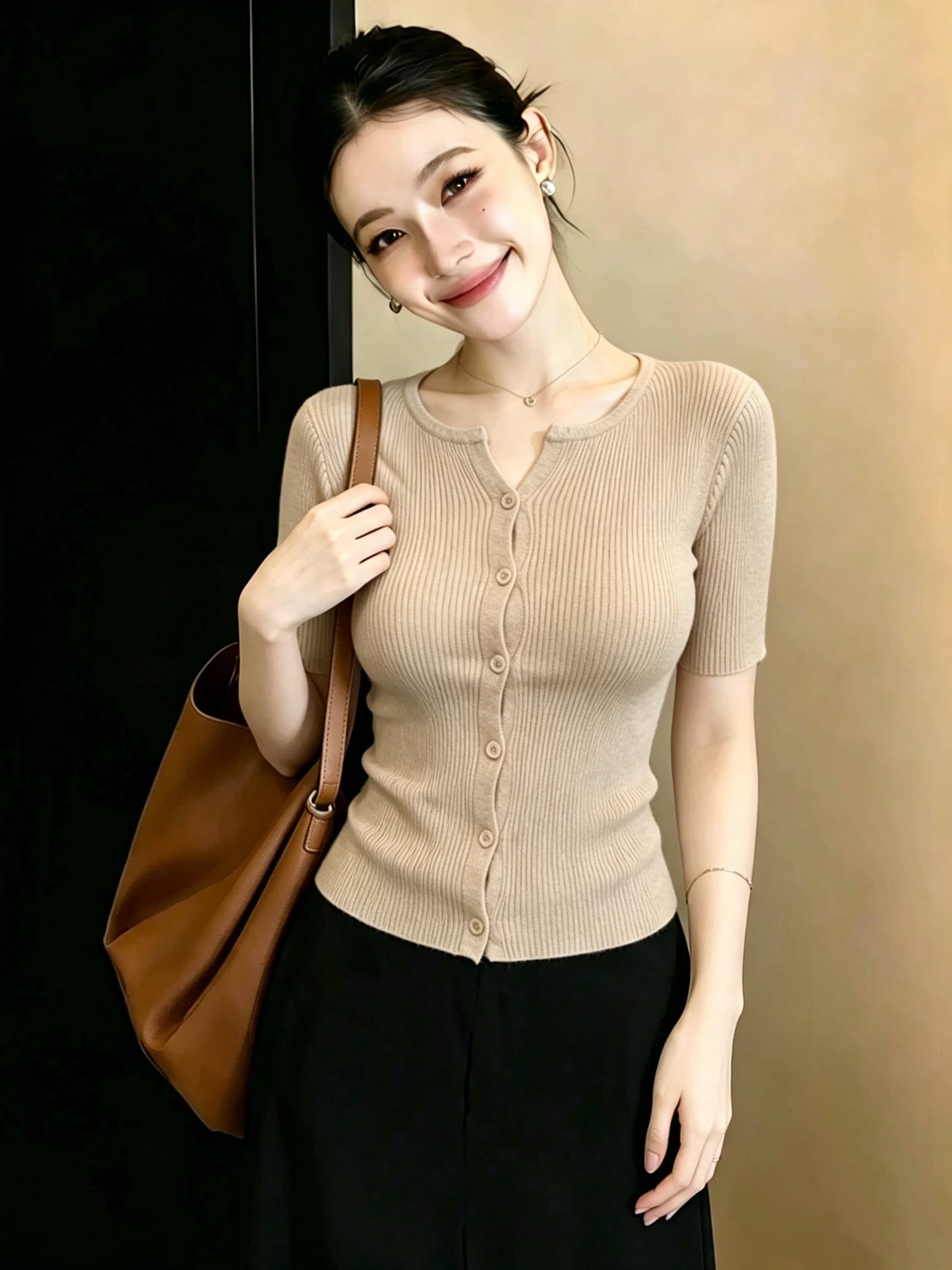 빅 사이즈 마이크로 지방 mm 한 부서 순수한 욕망 바람 V넥 니트 오픈 가디건 티셔츠 여성 여름 품격 몸매 가꾸기 슬림해 보이는 반팔 맨위 상세 이미지 6