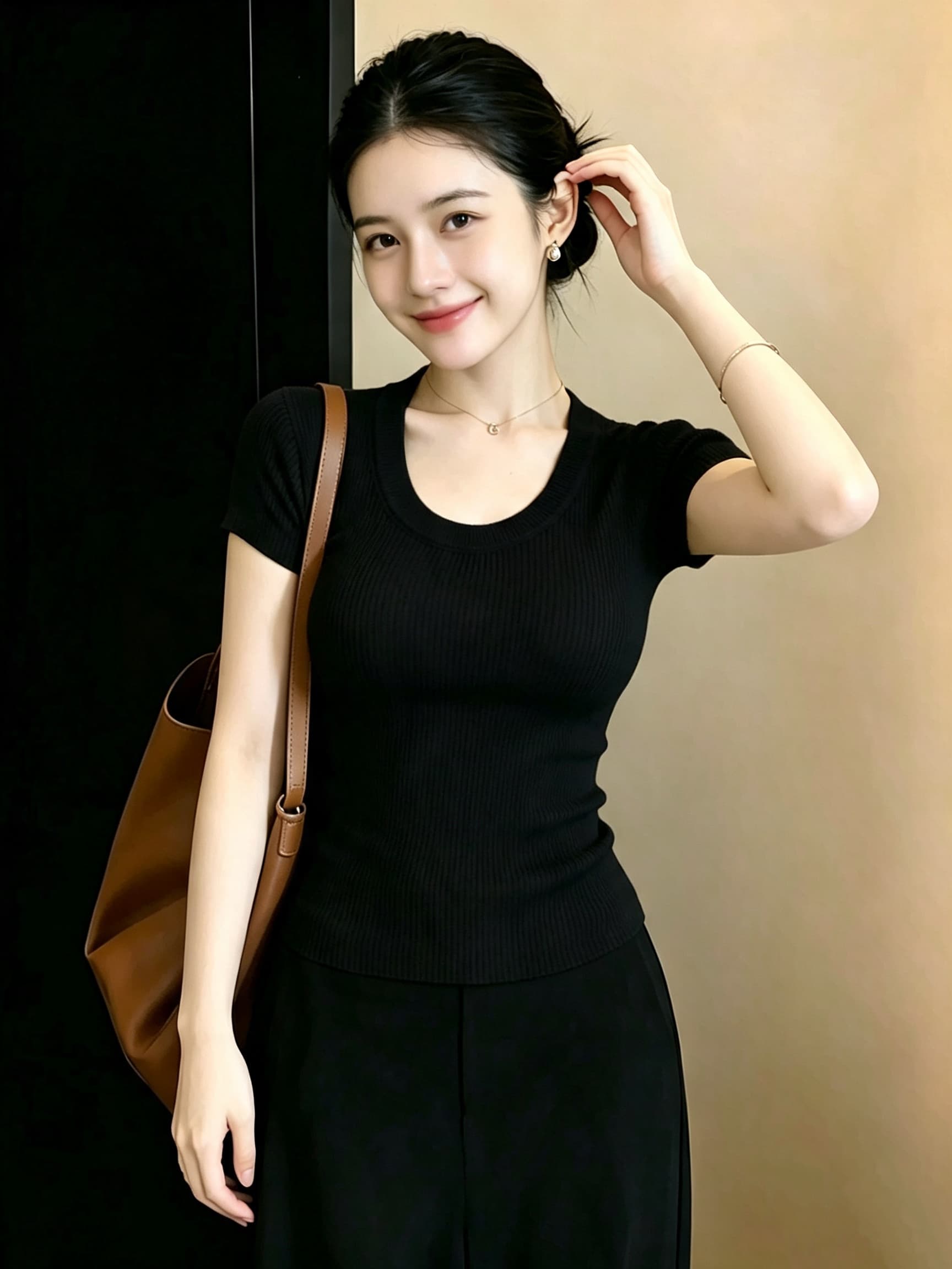 마이크로 지방 mm 순수한 욕망 바람 황색 u 칼라 반팔 니트 티셔츠 여성 여름 디자인 센스 고유 한 아름다운 슬림해 보이는 맨위 상세 이미지 7