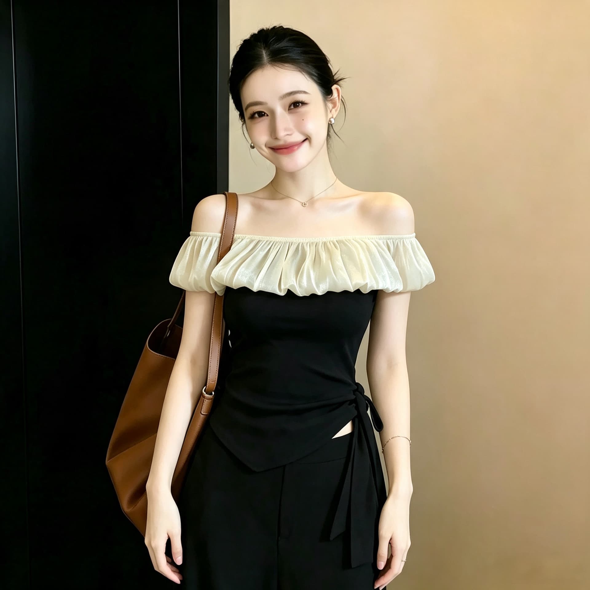 마이크로 지방 mm 순수한 욕망 바람 보트넥 니트 티셔츠 여성 여름 불규칙 스트랩 아름다운 Chic 슬림해 보이는 맨위 이미지 5