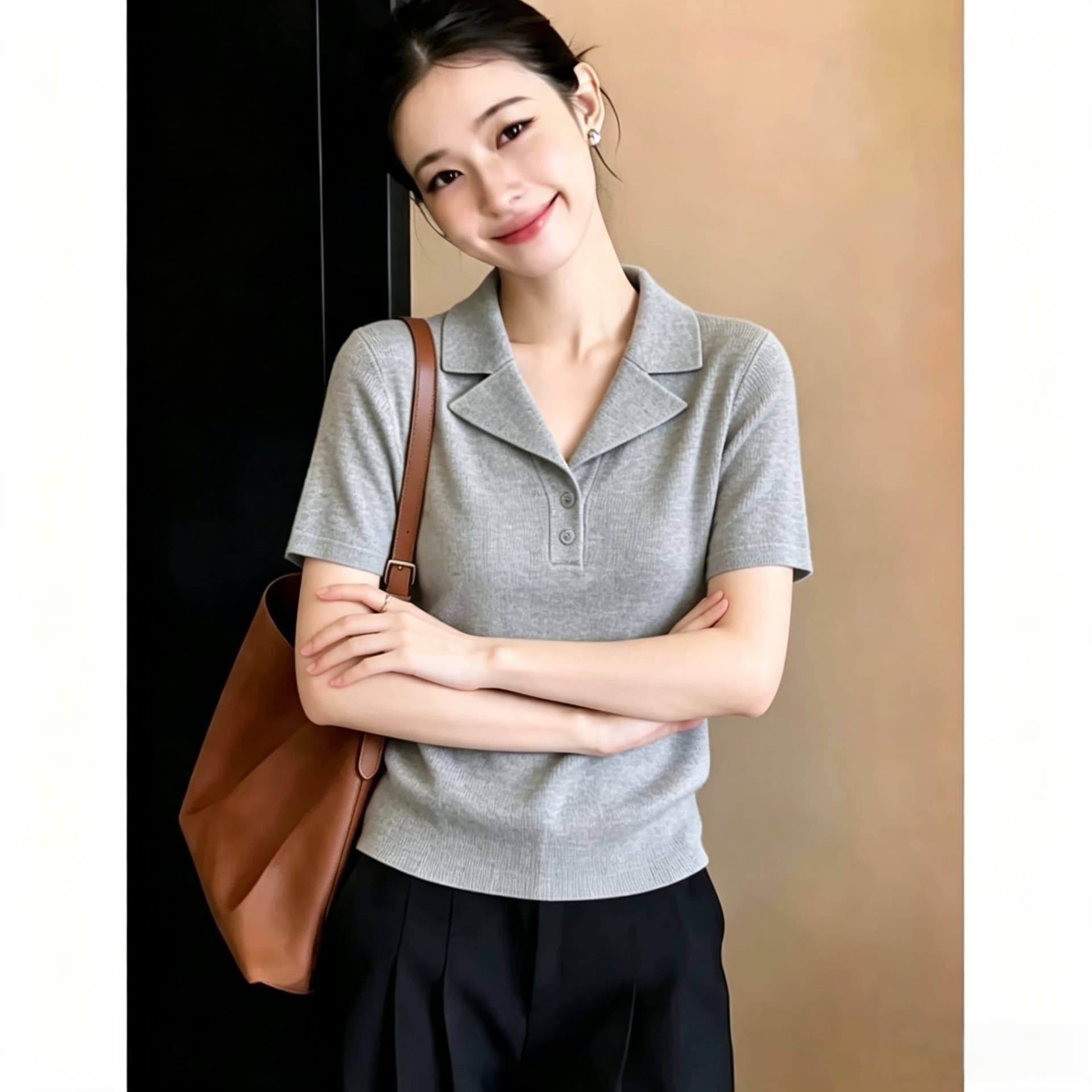 빅 사이즈 마이크로 지방 mm 프랑스식 정장 폴로 칼라 polo 니트 티셔츠 여성 여름 몸매 가꾸기 슬림해 보이는 품격 맨위 이미지 5