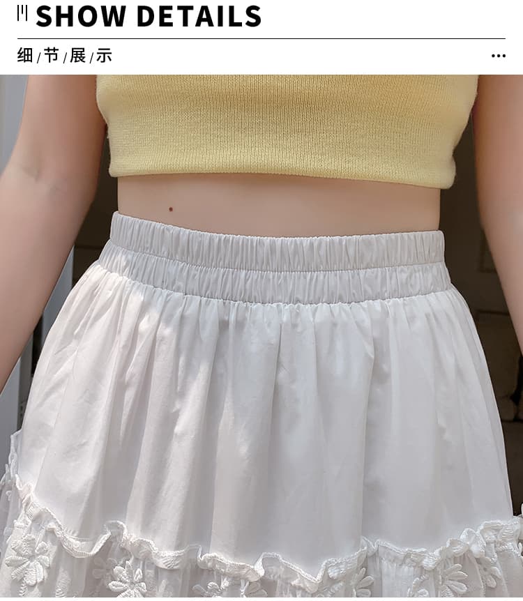프랑스식 부드러운 바람 화이트 한 마디 반신 스커트 여성 봄 여름 슬림해 보이는 레이스 조각 중간 길이 스커트 슬림해 보이는 큰 진자 우산 치마 상세 이미지 22
