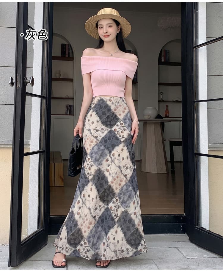 한 부서 품격 꽃무늬 반신 스커트 여성 새로운 중식 레트로 마 오래된 체크무늬 한 마디 롱 코트 반신 스커트 인어 꼬리 치마 상세 이미지 17