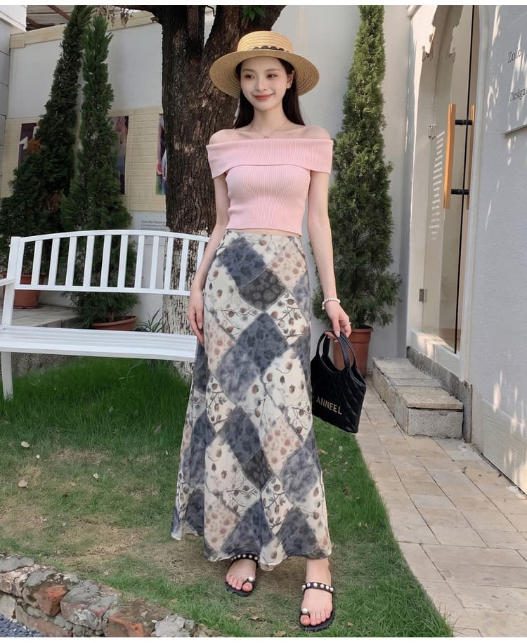 한 부서 품격 꽃무늬 반신 스커트 여성 새로운 중식 레트로 마 오래된 체크무늬 한 마디 롱 코트 반신 스커트 인어 꼬리 치마 상세 이미지 20