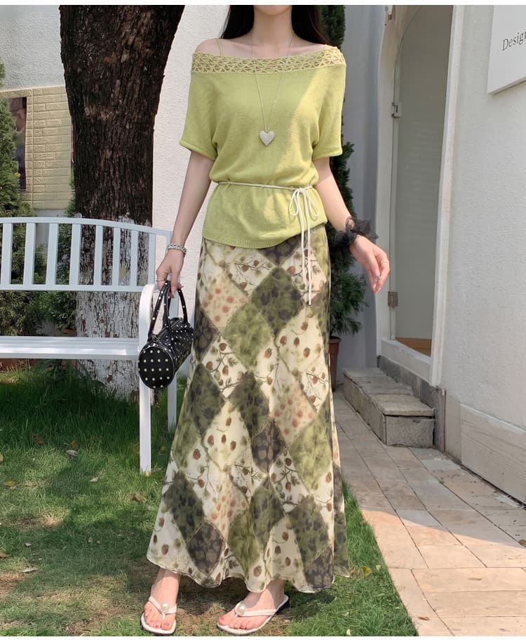 한 부서 품격 꽃무늬 반신 스커트 여성 새로운 중식 레트로 마 오래된 체크무늬 한 마디 롱 코트 반신 스커트 인어 꼬리 치마 상세 이미지 37