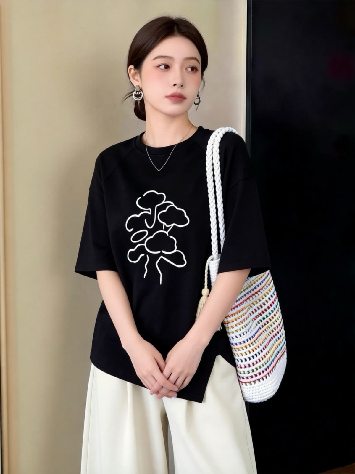 실사 빅 사이즈 여름 새로운 한국 스타일 디자인 센스 외국 가스 연령 감소 루즈핏 캐주얼 다용도 슬림해 보이는 반팔 티셔츠 이미지 3
