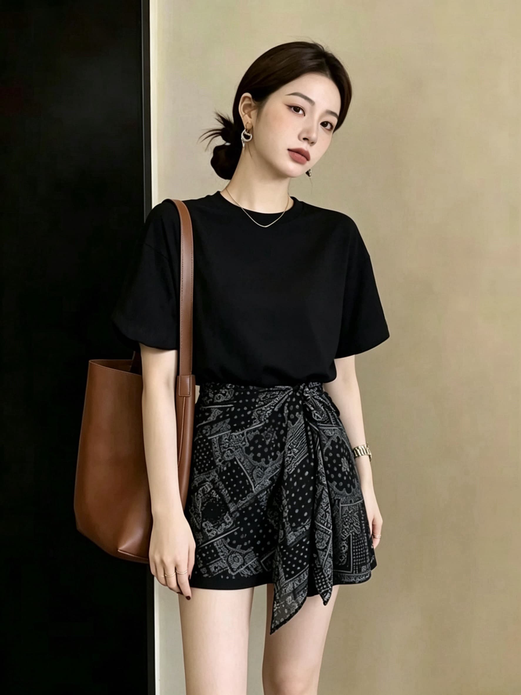 실사 빅 사이즈 패션 불규칙 허리 수축 슬림해 보이는 티셔츠 치마 한 부서 레트로 방귀 커튼 스트랩 페이크 레이어드 드레스 이미지 2