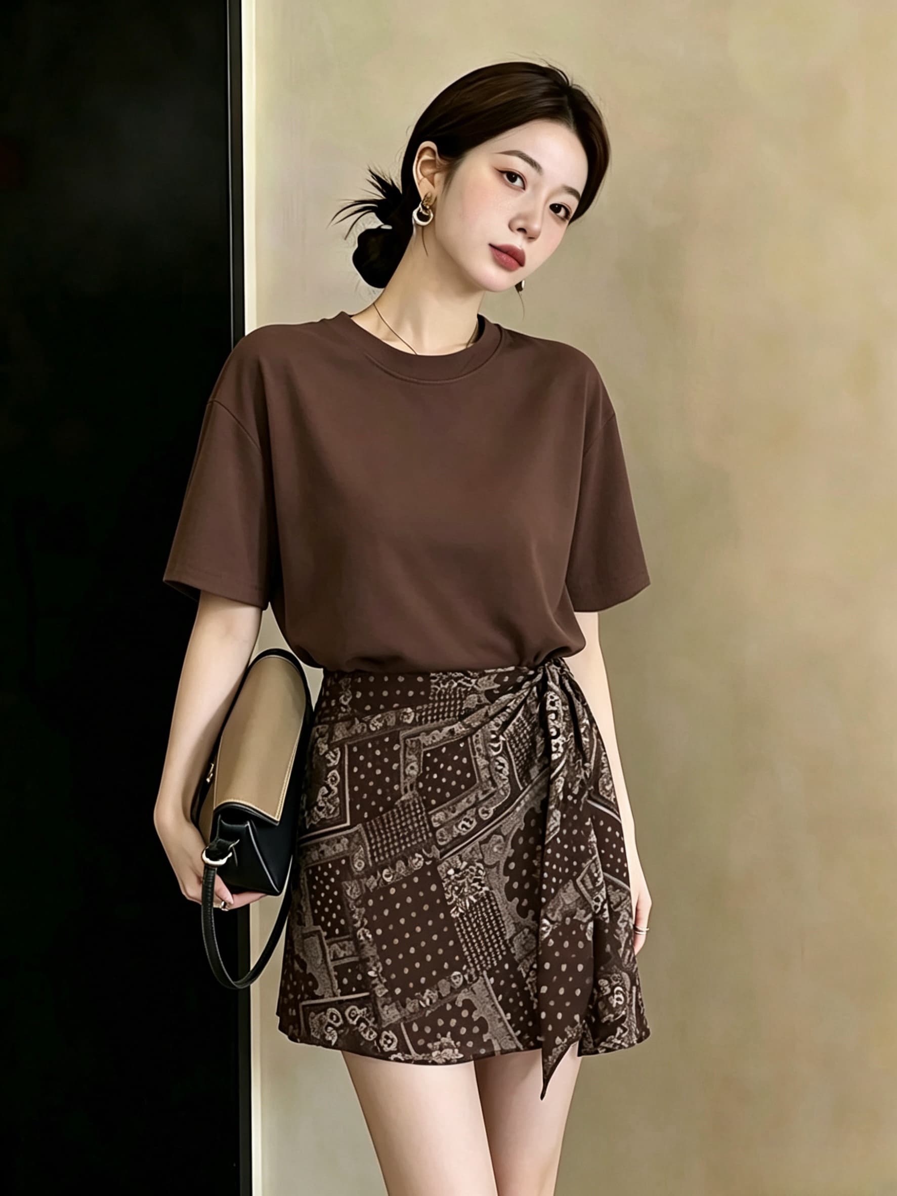 실사 빅 사이즈 패션 불규칙 허리 수축 슬림해 보이는 티셔츠 치마 한 부서 레트로 방귀 커튼 스트랩 페이크 레이어드 드레스 이미지 3