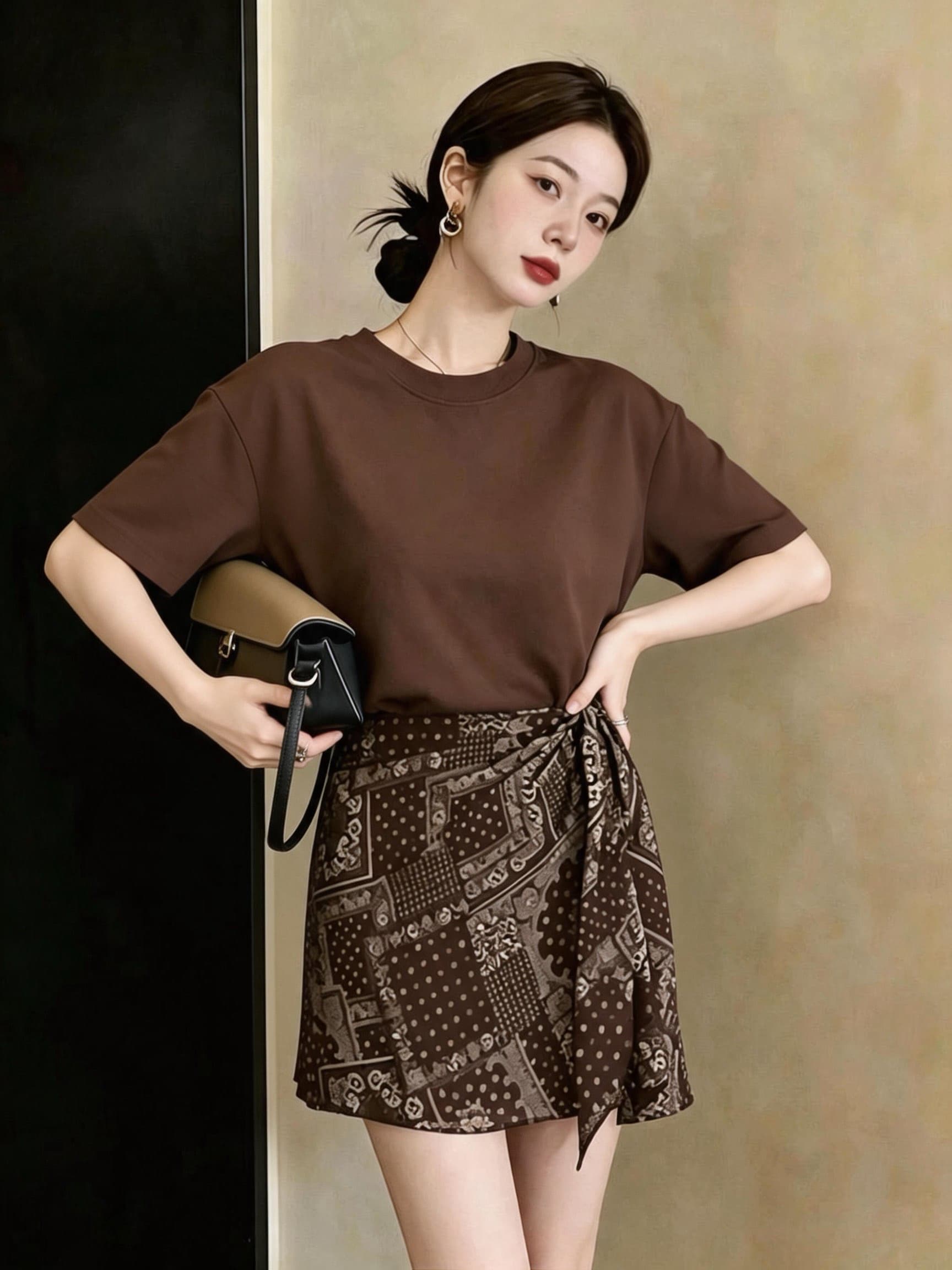 실사 빅 사이즈 패션 불규칙 허리 수축 슬림해 보이는 티셔츠 치마 한 부서 레트로 방귀 커튼 스트랩 페이크 레이어드 드레스 상세 이미지 7