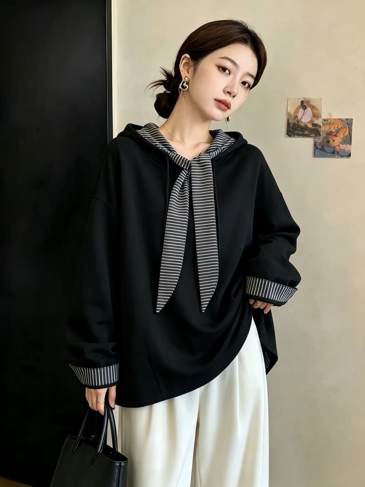실사 빅 사이즈 미니멀리즘 후드 티 스웨터 새로운 가을 겨울철 루즈핏 느긋한 바람 재킷 한 부서 페이크 레이어드 맨위 이미지 2