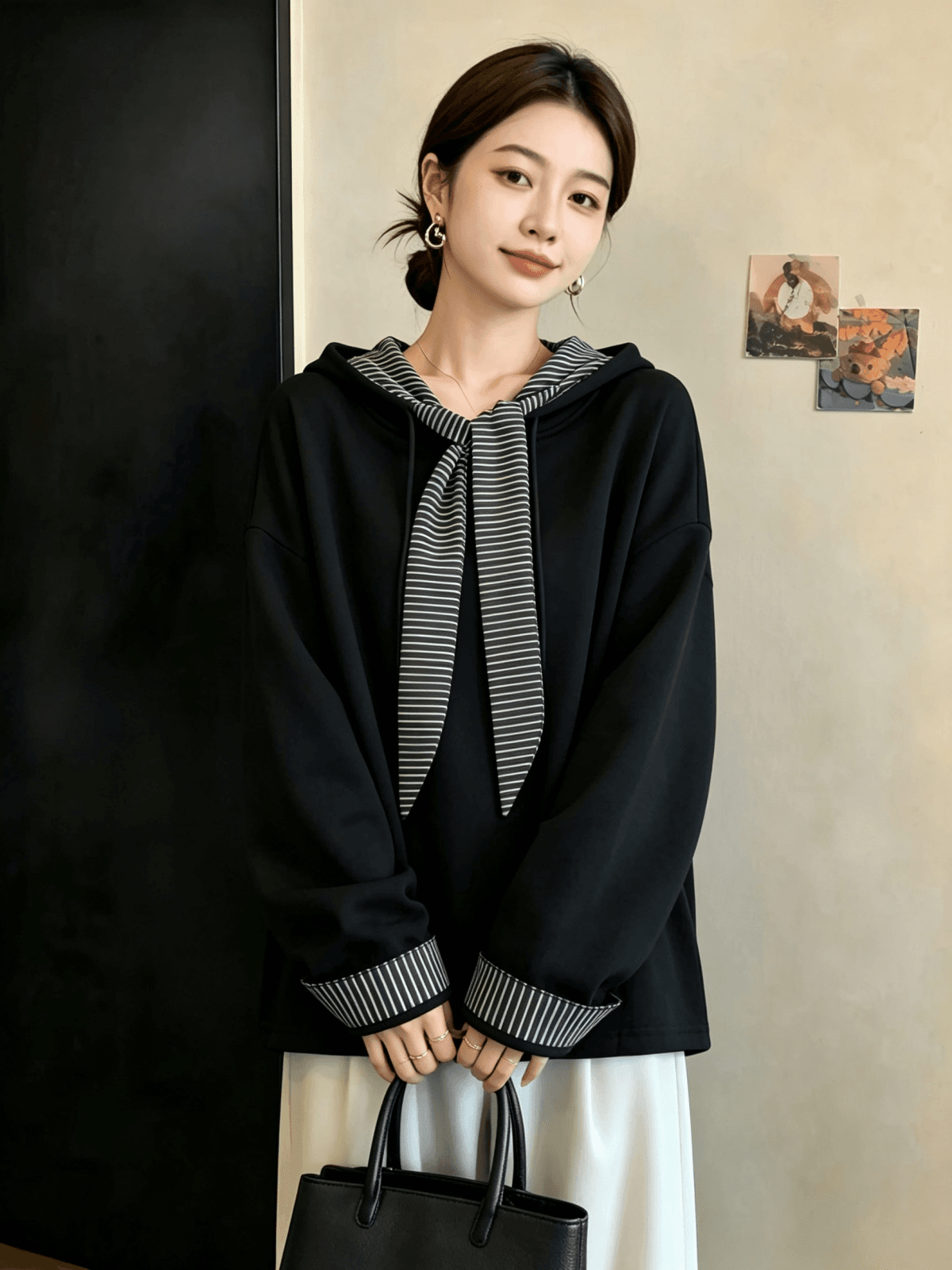 실사 빅 사이즈 미니멀리즘 후드 티 스웨터 새로운 가을 겨울철 루즈핏 느긋한 바람 재킷 한 부서 페이크 레이어드 맨위 이미지 5