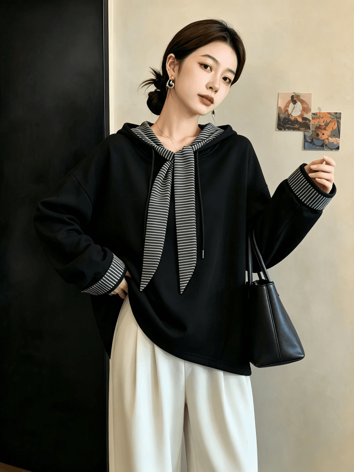 실사 빅 사이즈 미니멀리즘 후드 티 스웨터 새로운 가을 겨울철 루즈핏 느긋한 바람 재킷 한 부서 페이크 레이어드 맨위 상세 이미지 18