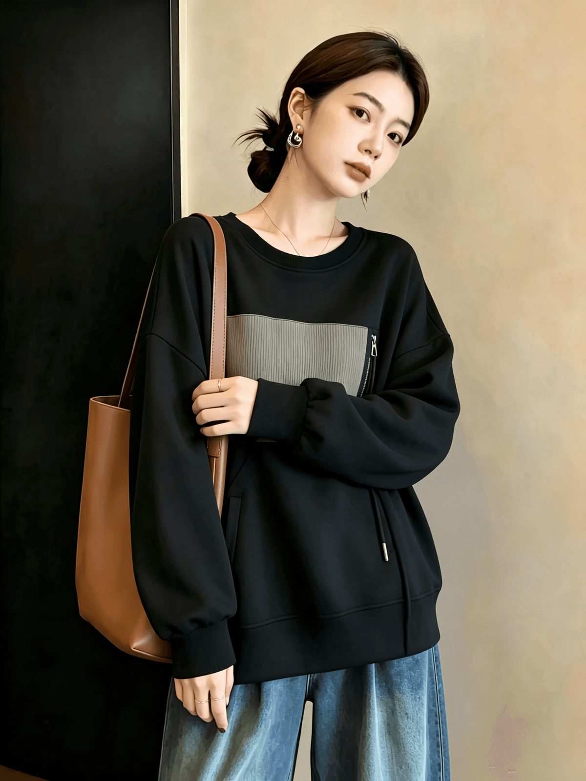 실사 빅 사이즈 여성 의류 가을 지방 mm 긴팔 티셔츠 후드티 캐주얼 긍정적 인 어깨 유럽 상품 슬림해 보이는 외국 가스 Chic 맨위 상세 이미지 6