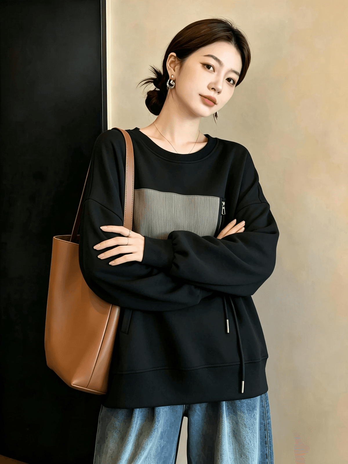 실사 빅 사이즈 여성 의류 가을 지방 mm 긴팔 티셔츠 후드티 캐주얼 긍정적 인 어깨 유럽 상품 슬림해 보이는 외국 가스 Chic 맨위 상세 이미지 7
