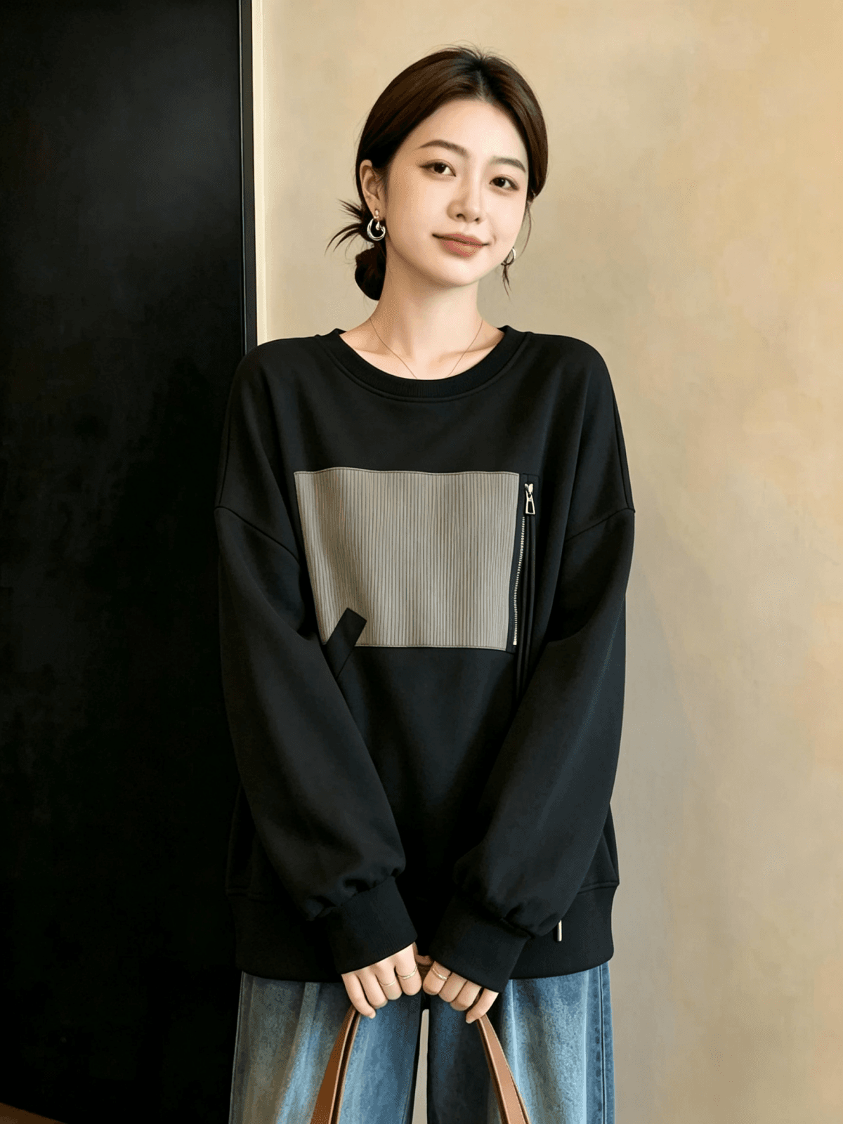 실사 빅 사이즈 여성 의류 가을 지방 mm 긴팔 티셔츠 후드티 캐주얼 긍정적 인 어깨 유럽 상품 슬림해 보이는 외국 가스 Chic 맨위 상세 이미지 8