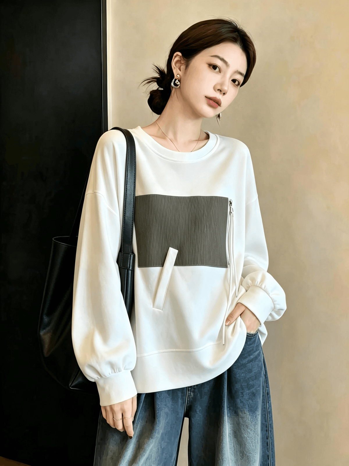 실사 빅 사이즈 여성 의류 가을 지방 mm 긴팔 티셔츠 후드티 캐주얼 긍정적 인 어깨 유럽 상품 슬림해 보이는 외국 가스 Chic 맨위 상세 이미지 10