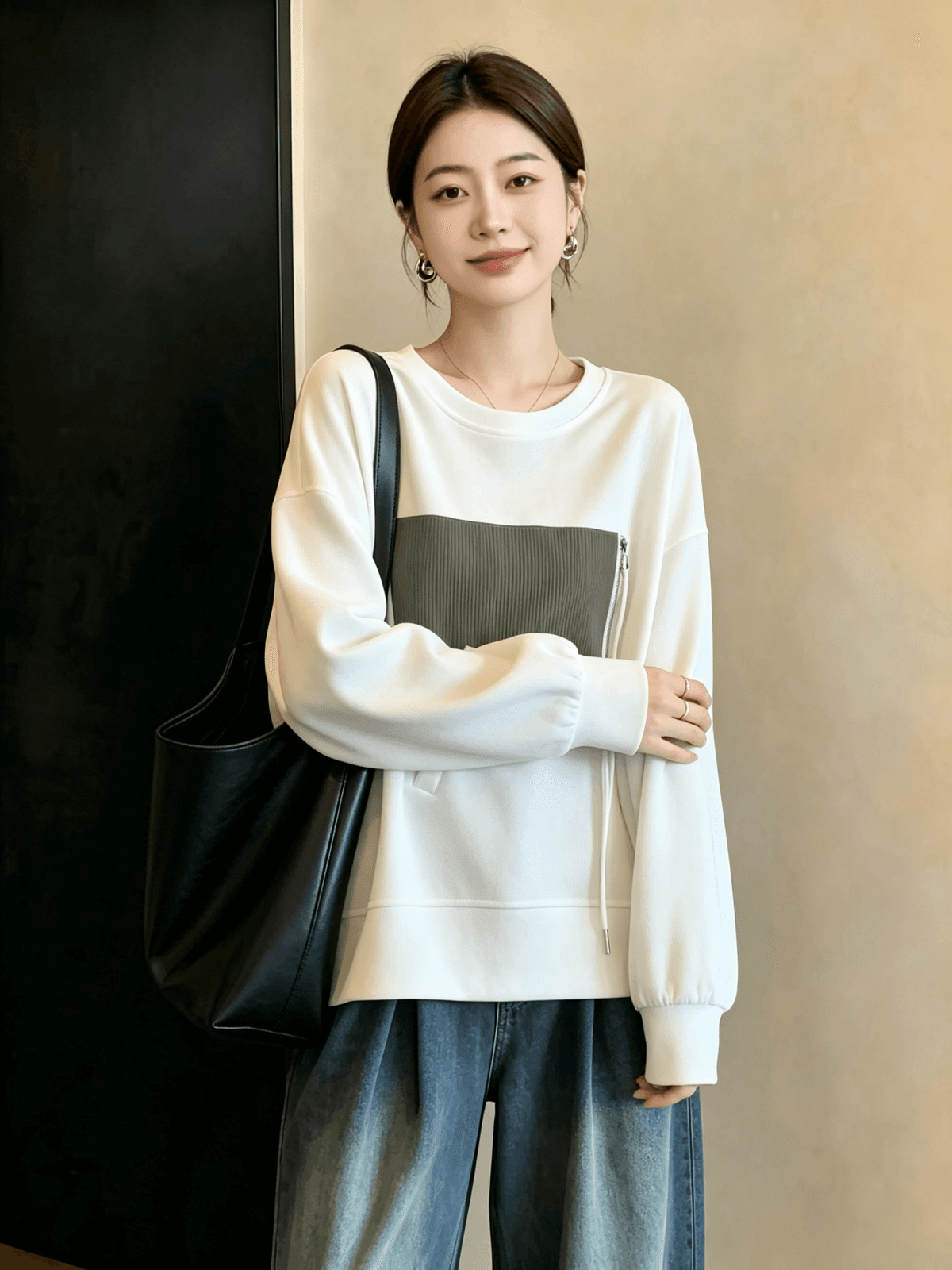 실사 빅 사이즈 여성 의류 가을 지방 mm 긴팔 티셔츠 후드티 캐주얼 긍정적 인 어깨 유럽 상품 슬림해 보이는 외국 가스 Chic 맨위 상세 이미지 11