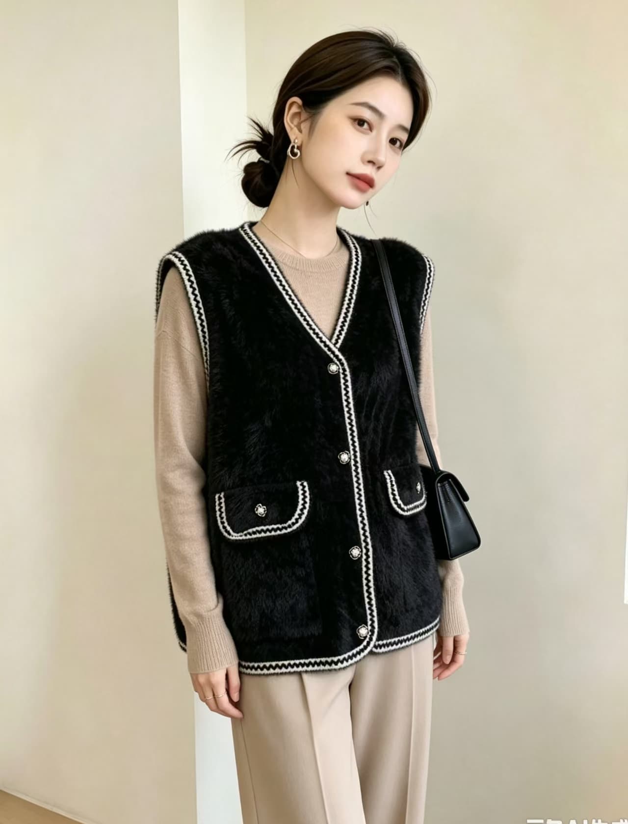 실사 빅 사이즈 여성 의류 가을 겨울 새로운 슬림해 보이는 루즈핏 작은 샤넬 스타일 베스트 니트 밍크 플리스 카디건 코트 상세 이미지 14