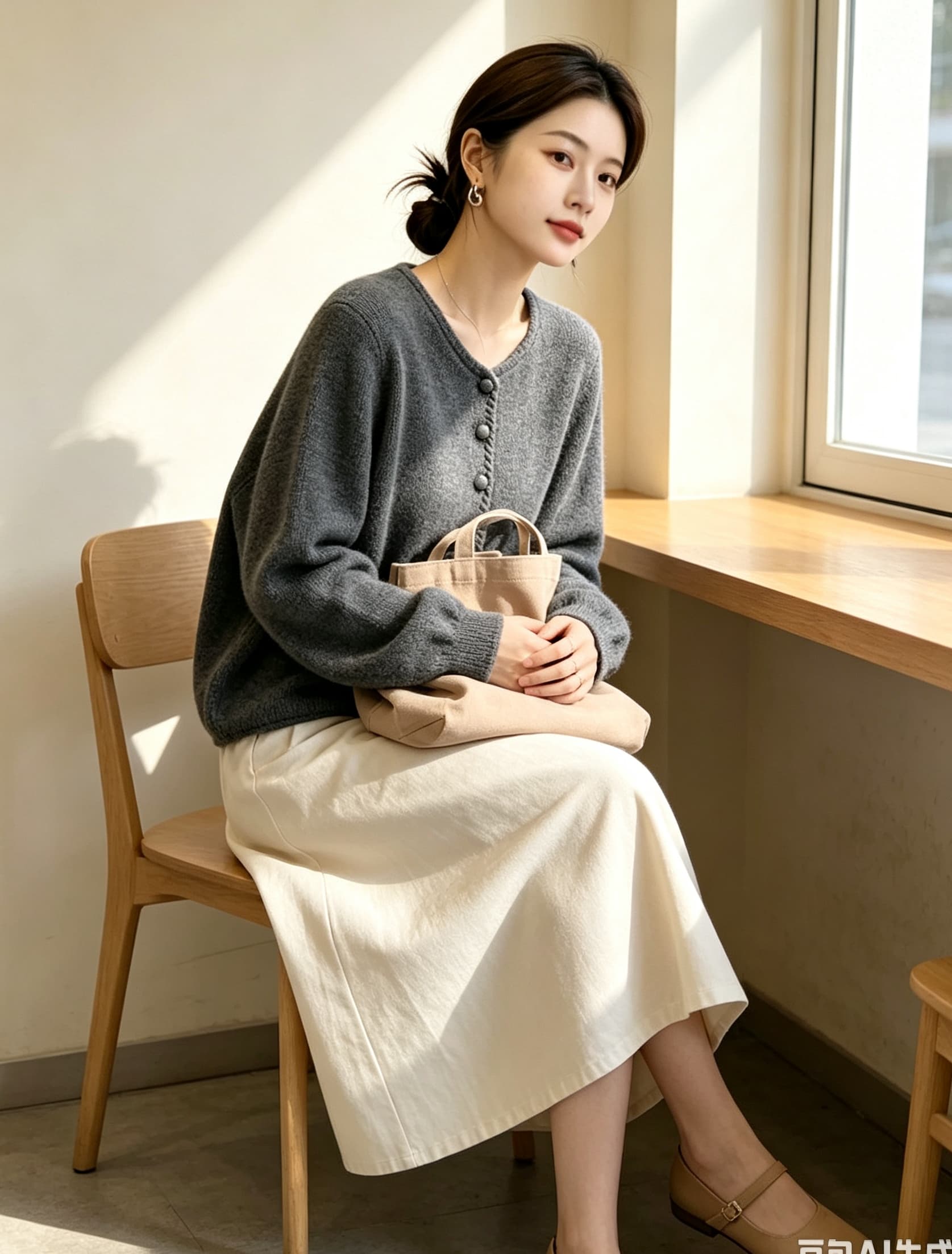 실사 s 빅 사이즈 여성 의류 가을 겨울 라운드 넥 루즈핏 니트 스웨터 외부 가져 가라. 미니멀리즘 외국 가스 외출용 작은 외투 이미지 5
