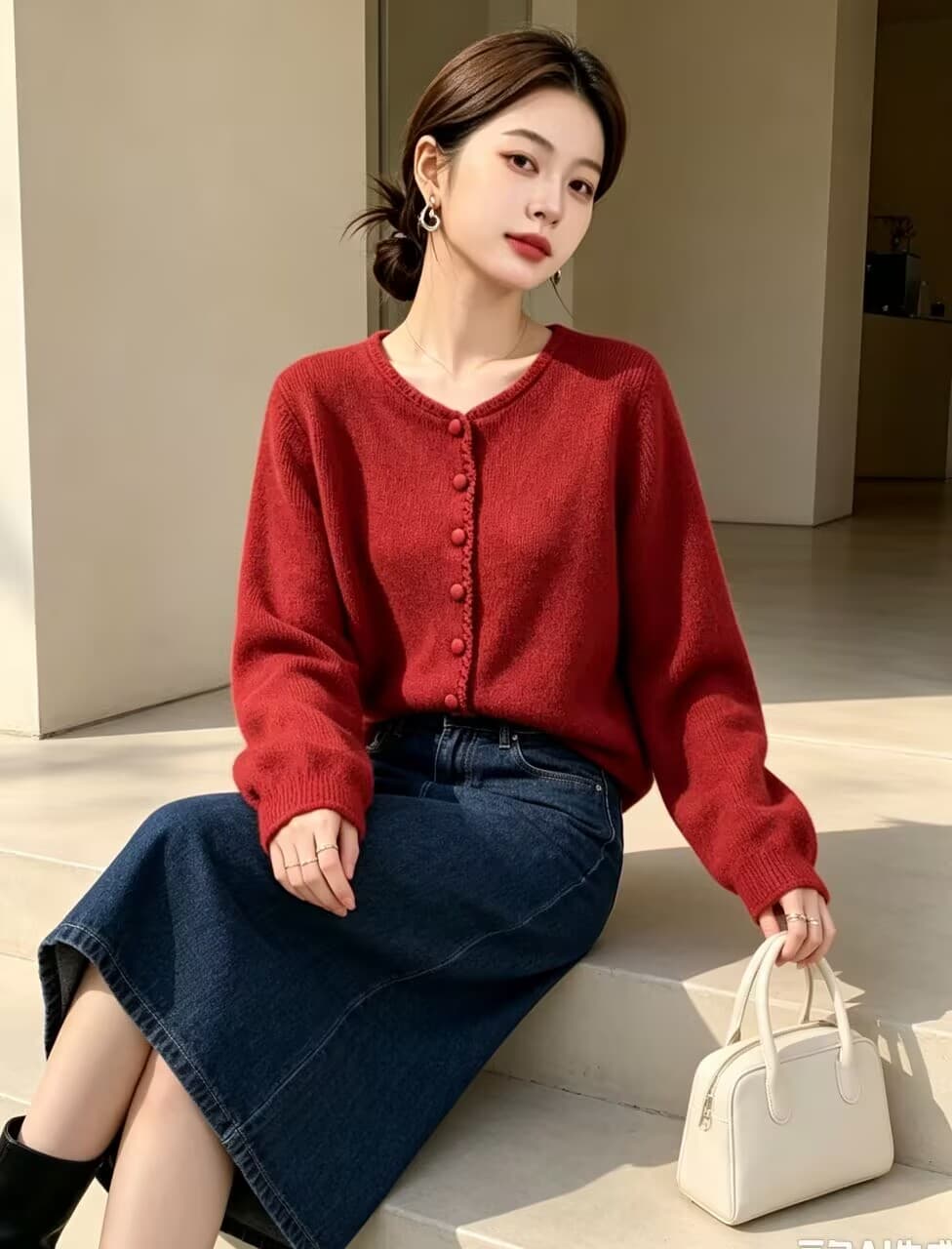 실사 s 빅 사이즈 여성 의류 가을 겨울 라운드 넥 루즈핏 니트 스웨터 외부 가져 가라. 미니멀리즘 외국 가스 외출용 작은 외투 상세 이미지 30