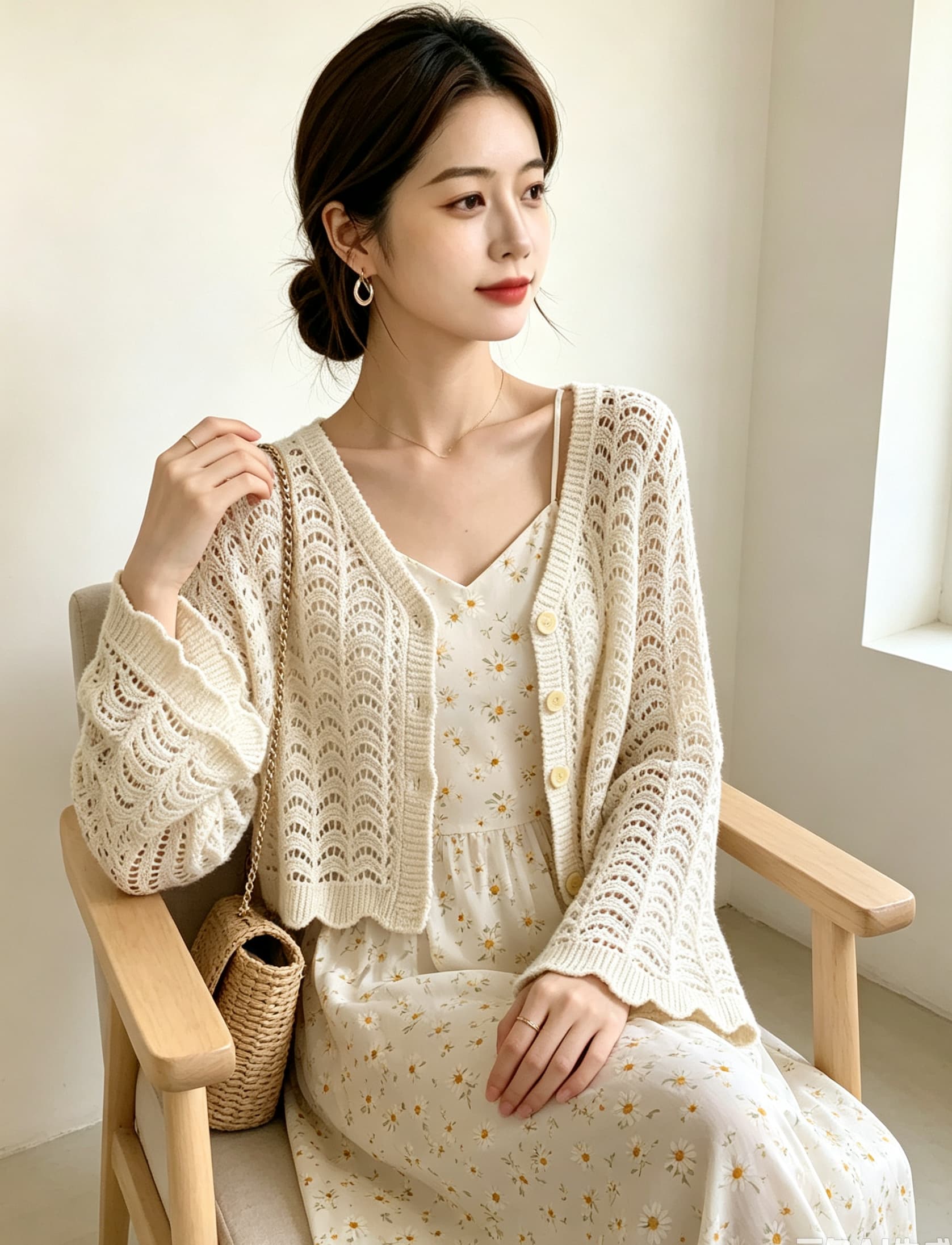 실사 빅 사이즈 여성 프랑스식 자수 홀로우 아웃 V넥 미니멀리즘 니트 카디건 코트 지방 mm 다용도 슬립 드레스 외부 가져 가라. 상세 이미지 5