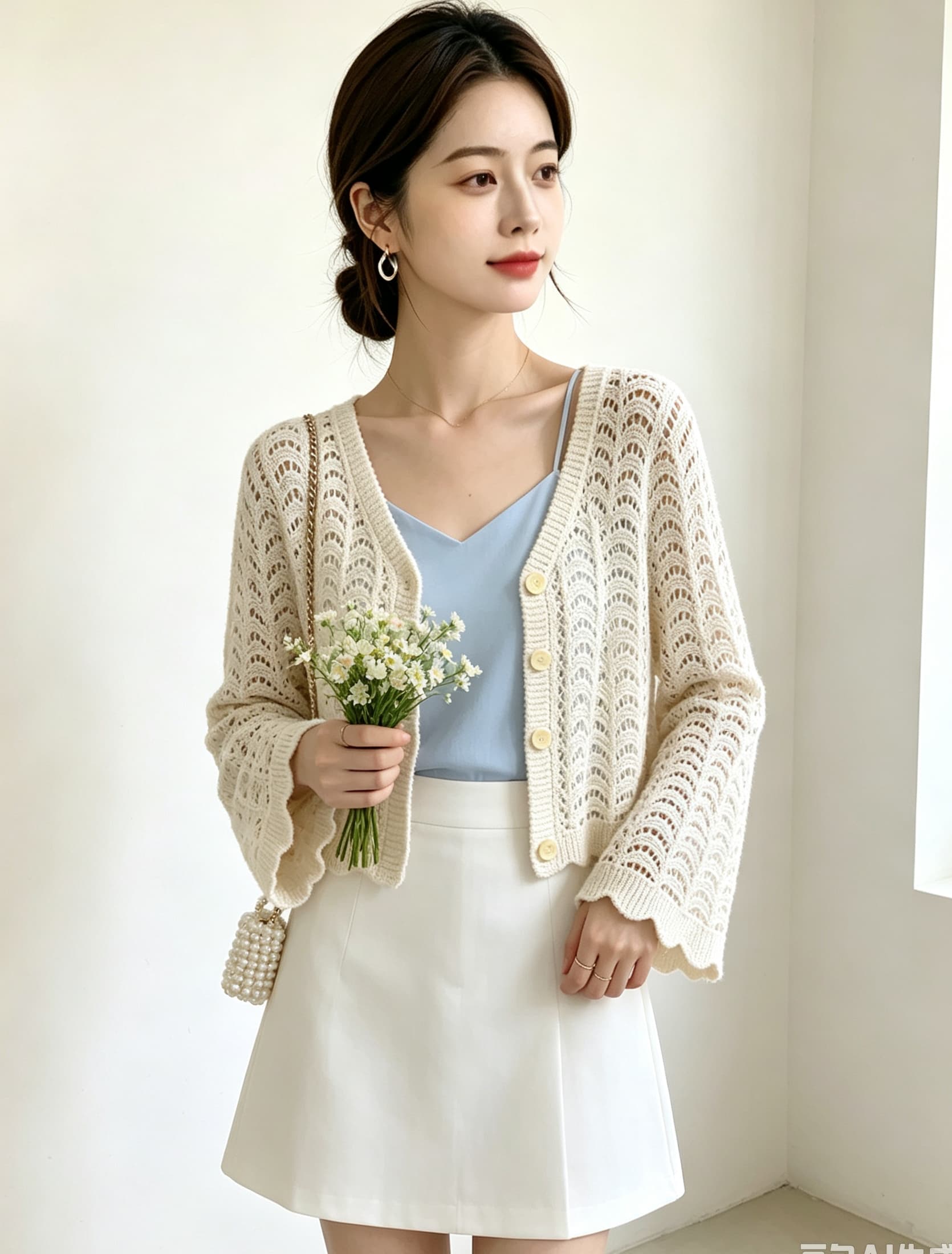 실사 빅 사이즈 여성 프랑스식 자수 홀로우 아웃 V넥 미니멀리즘 니트 카디건 코트 지방 mm 다용도 슬립 드레스 외부 가져 가라. 상세 이미지 11