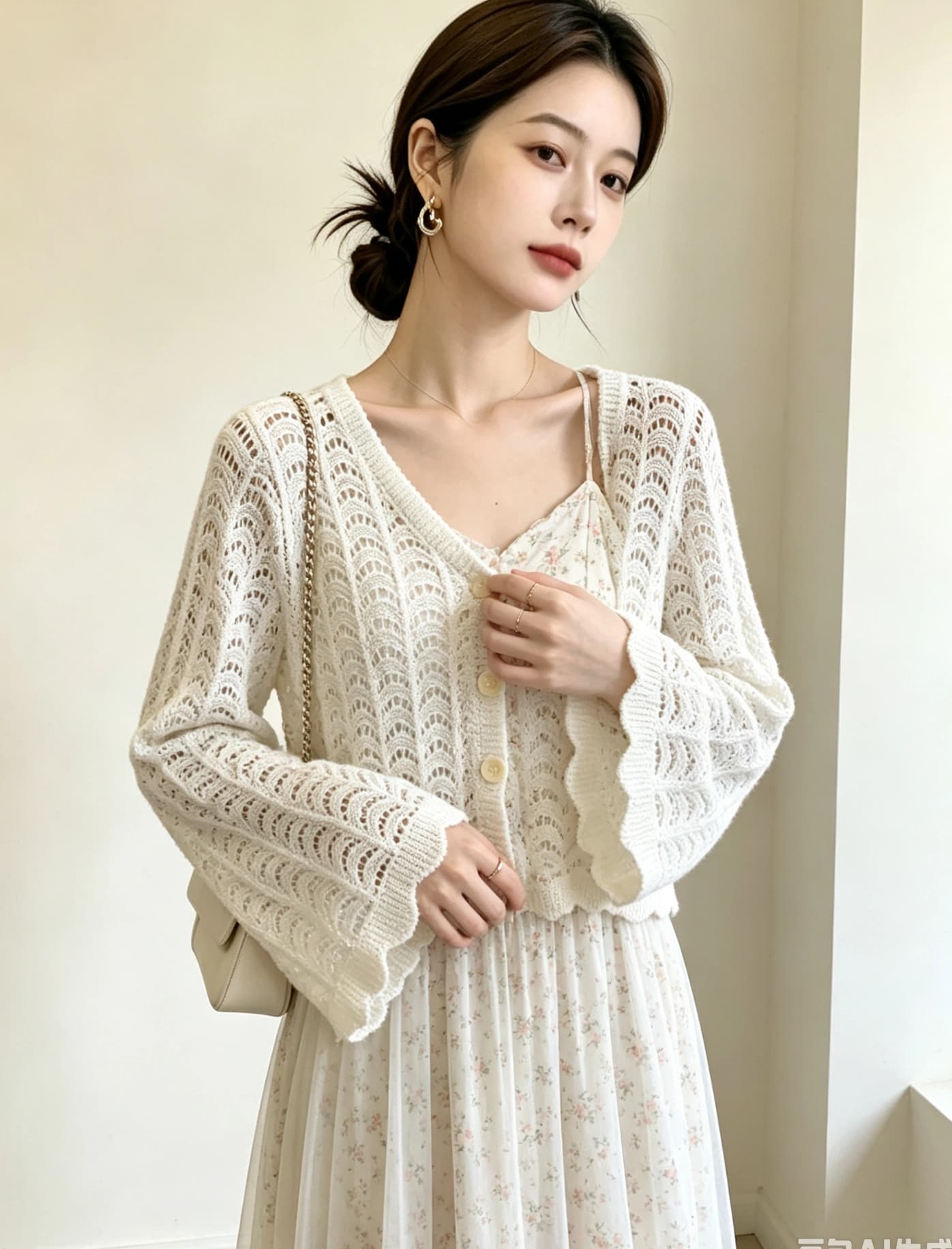 실사 빅 사이즈 여성 프랑스식 자수 홀로우 아웃 V넥 미니멀리즘 니트 카디건 코트 지방 mm 다용도 슬립 드레스 외부 가져 가라. 상세 이미지 18
