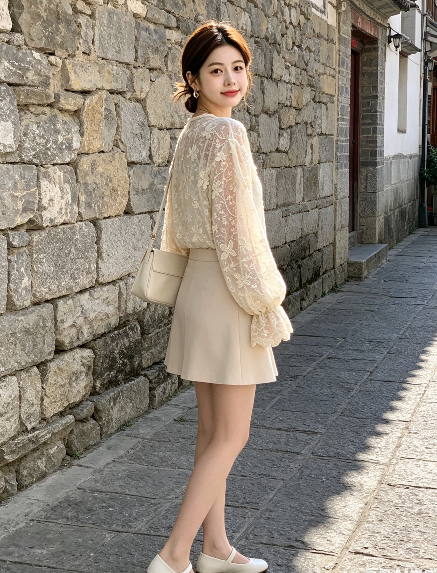 실사 빅 사이즈 가을 새로운 라운드 넥 3 차원 자수 홀로우 아웃 루즈핏 레이스 셔츠 고급 인사이드 가져 가라. 기본 셔츠 맨위 상세 이미지 10