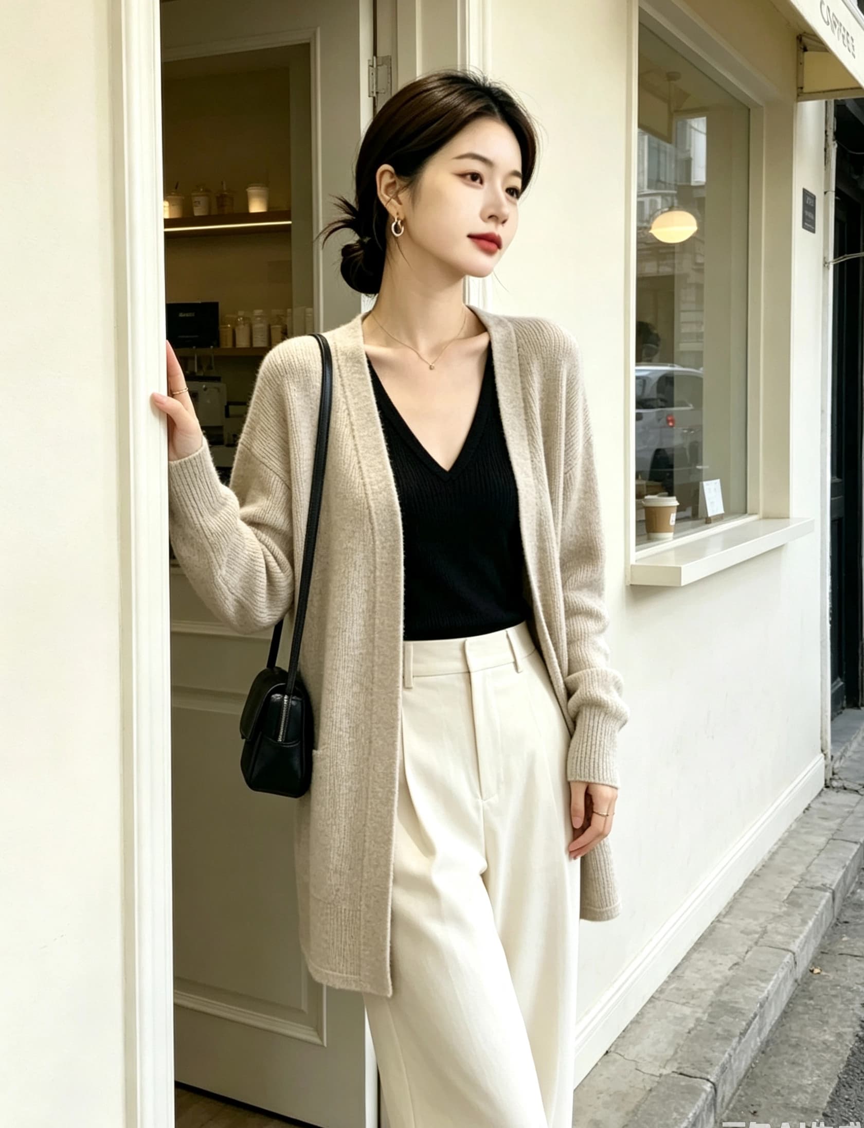 실사 빅 사이즈 여성 의류 새로운 루즈핏 단색 스웨터 코트 미니멀리즘 다용도 여성 외부 가져 가라. 숄 니트 재킷 이미지 4
