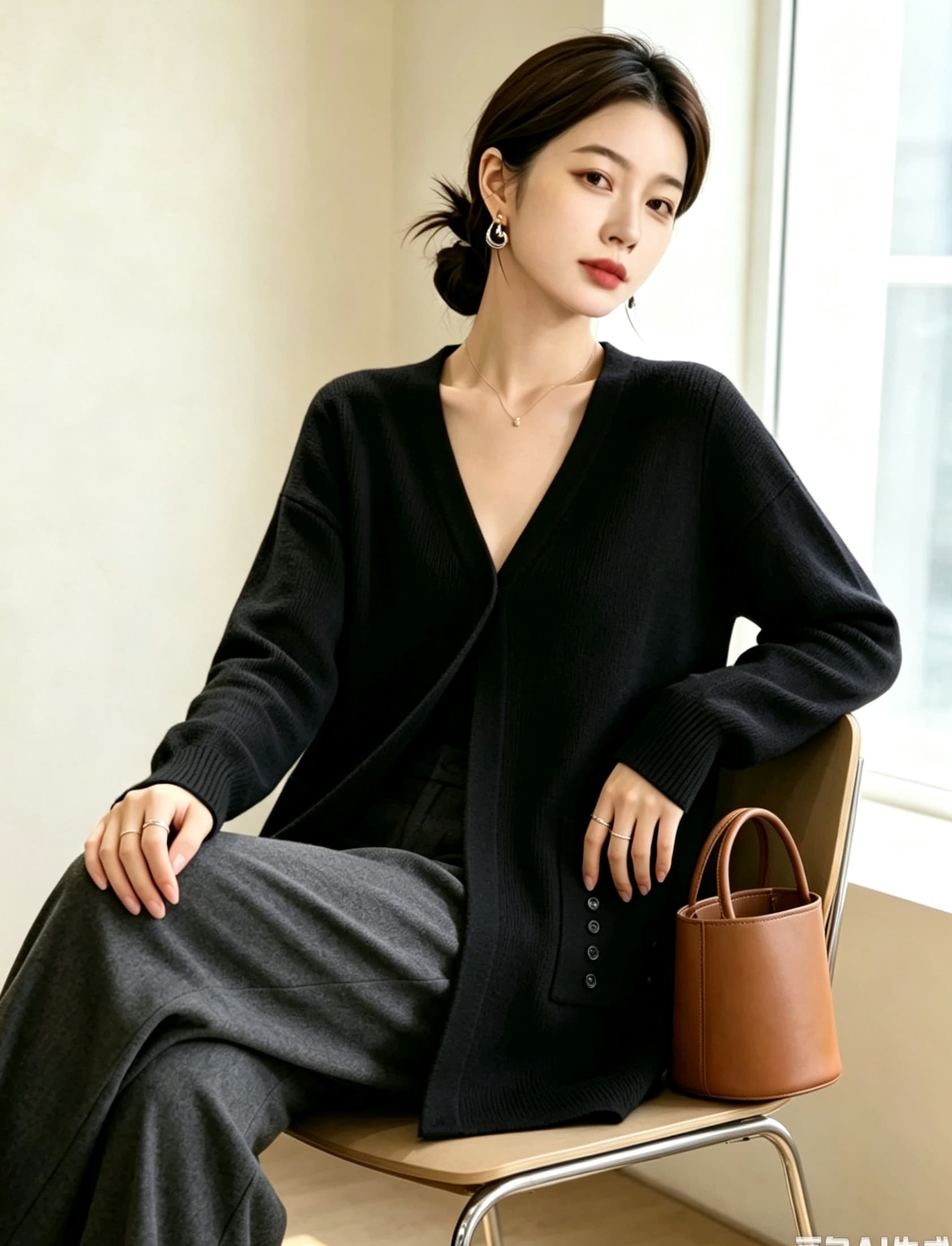 실사 빅 사이즈 여성 의류 새로운 루즈핏 단색 스웨터 코트 미니멀리즘 다용도 여성 외부 가져 가라. 숄 니트 재킷 상세 이미지 12