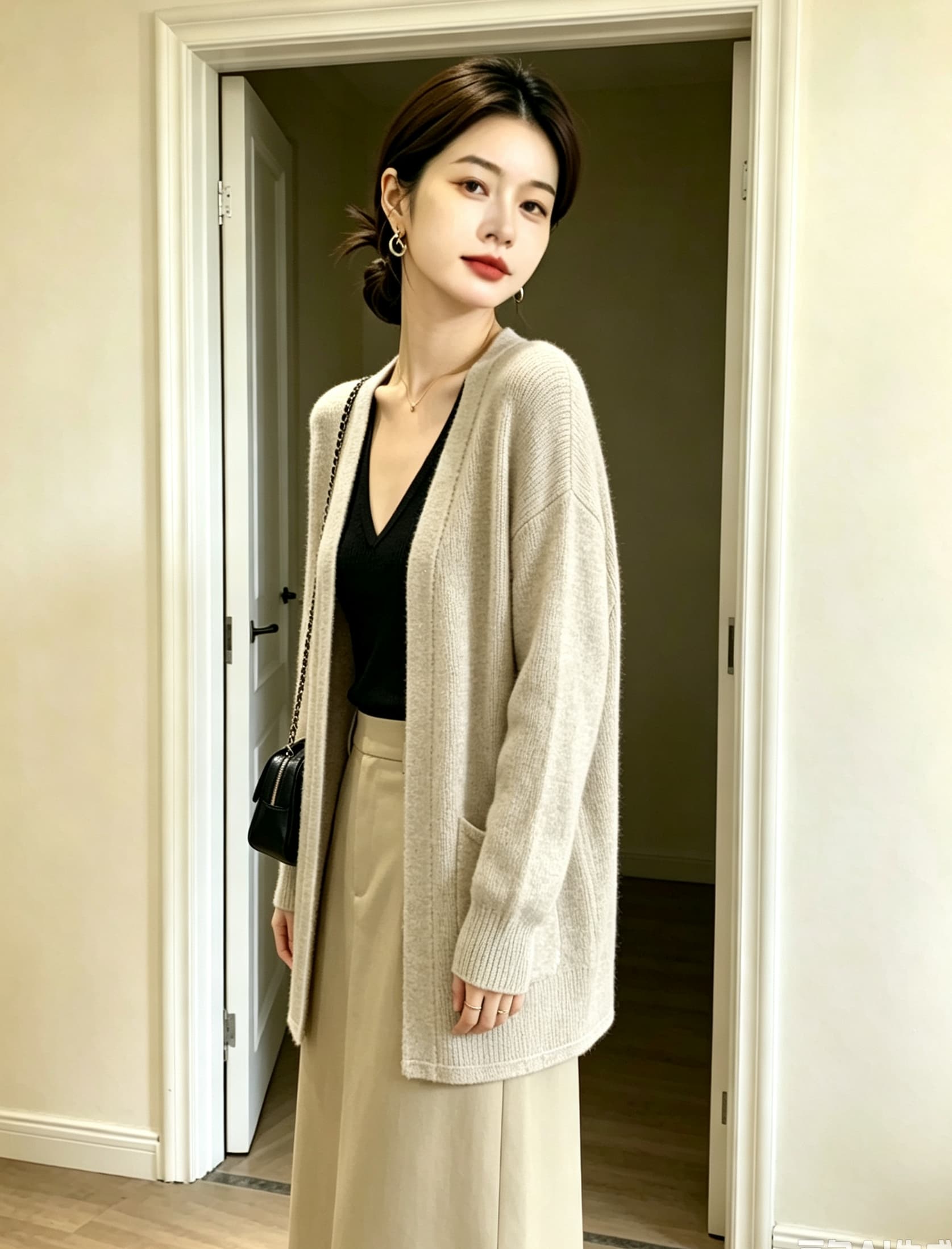 실사 빅 사이즈 여성 의류 새로운 루즈핏 단색 스웨터 코트 미니멀리즘 다용도 여성 외부 가져 가라. 숄 니트 재킷 상세 이미지 22