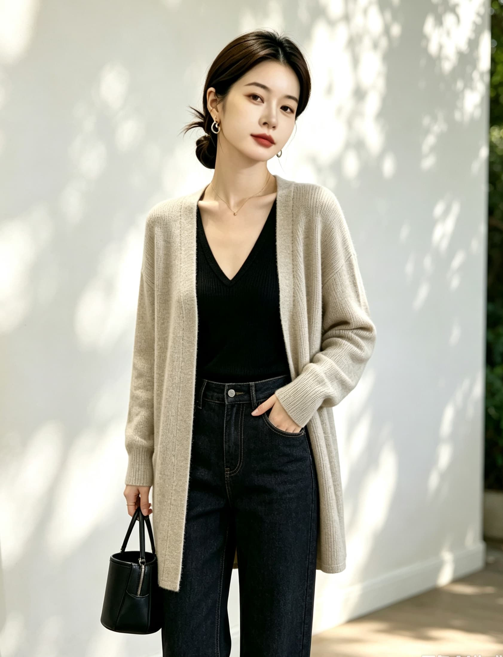 실사 빅 사이즈 여성 의류 새로운 루즈핏 단색 스웨터 코트 미니멀리즘 다용도 여성 외부 가져 가라. 숄 니트 재킷 상세 이미지 26