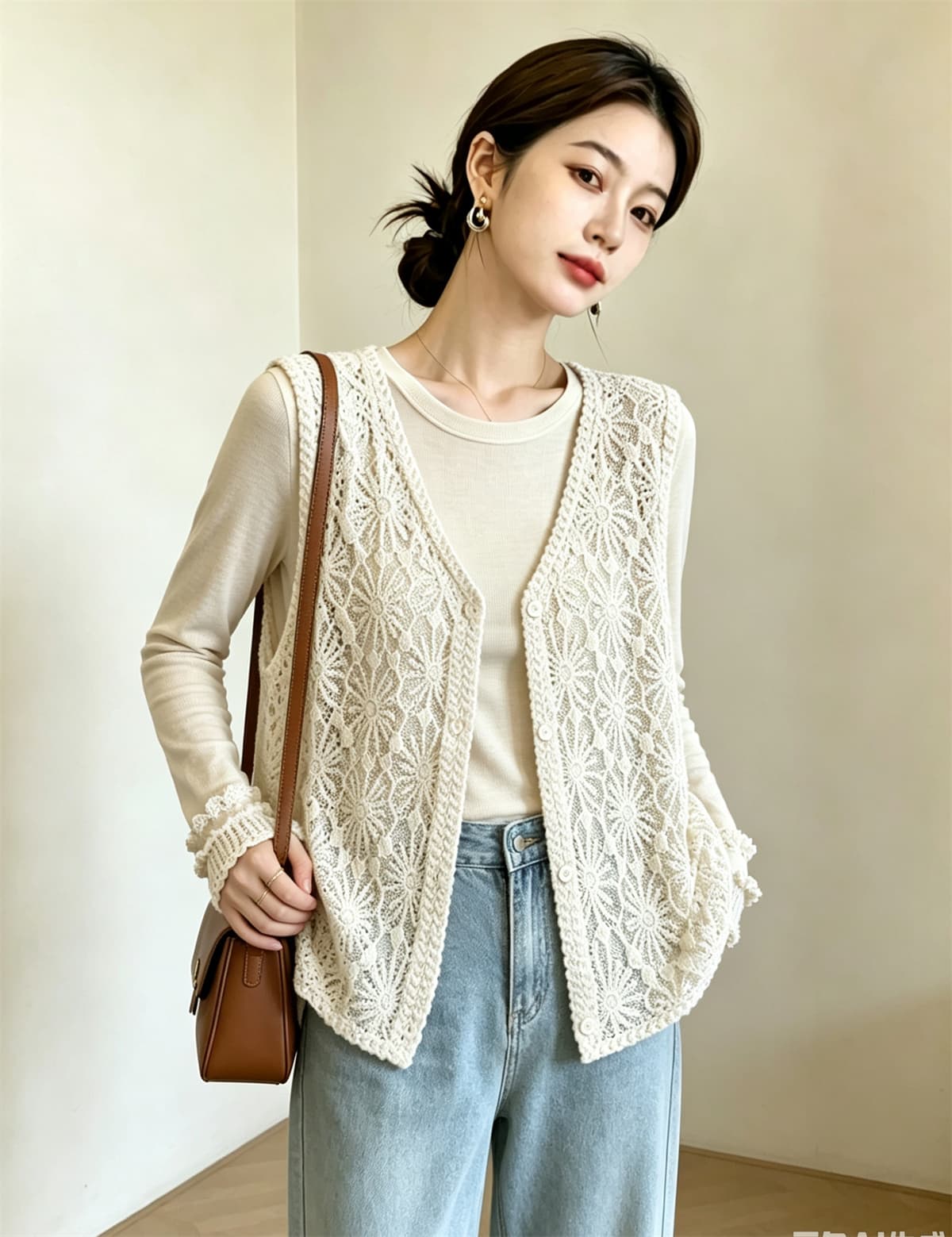 실사 빅 사이즈 여성 의류 가을 새로운 홀로우 아웃 민소매 조끼 루즈핏 캐주얼 다용도 민소매 베스트 상세 이미지 5