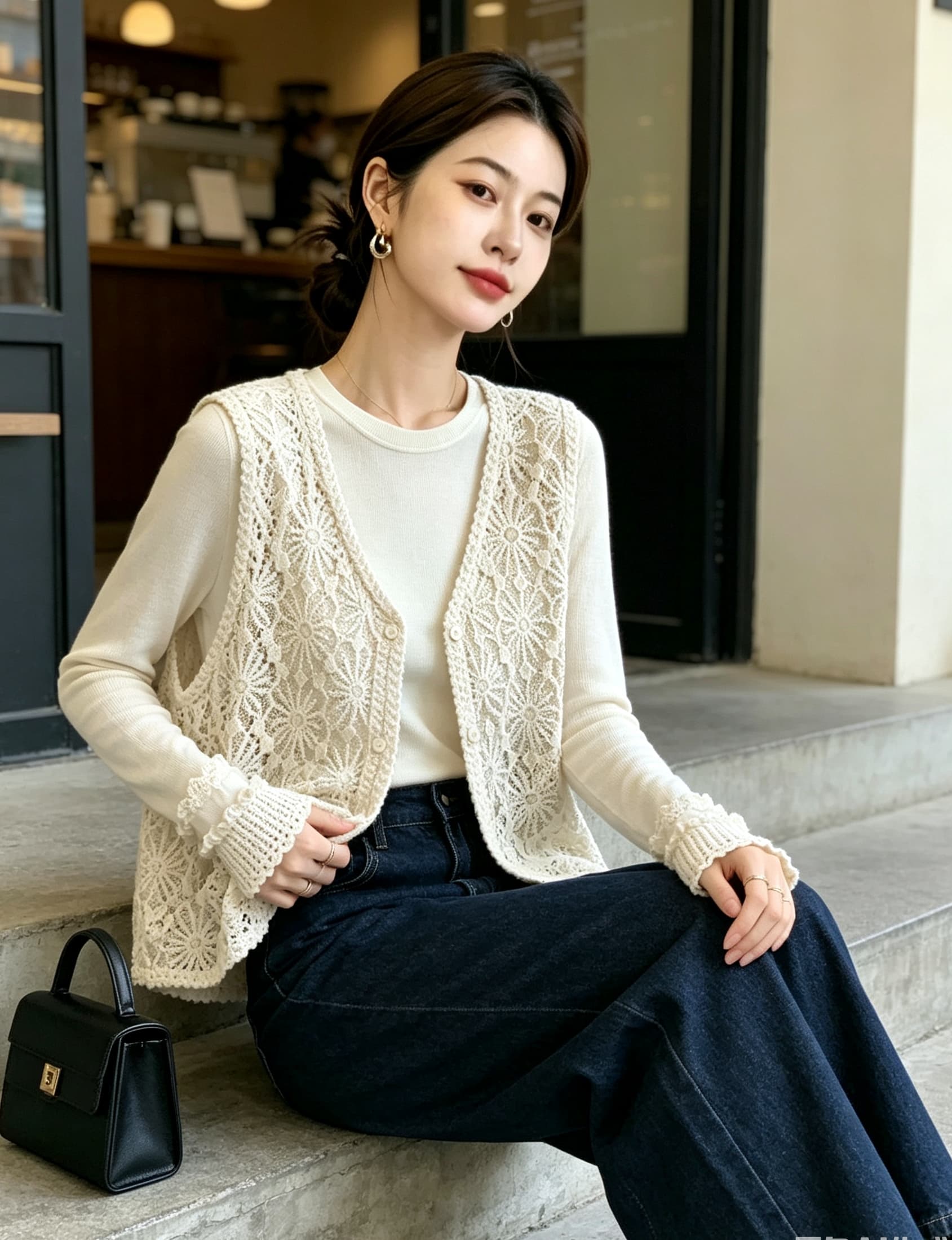 실사 빅 사이즈 여성 의류 가을 새로운 홀로우 아웃 민소매 조끼 루즈핏 캐주얼 다용도 민소매 베스트 상세 이미지 18