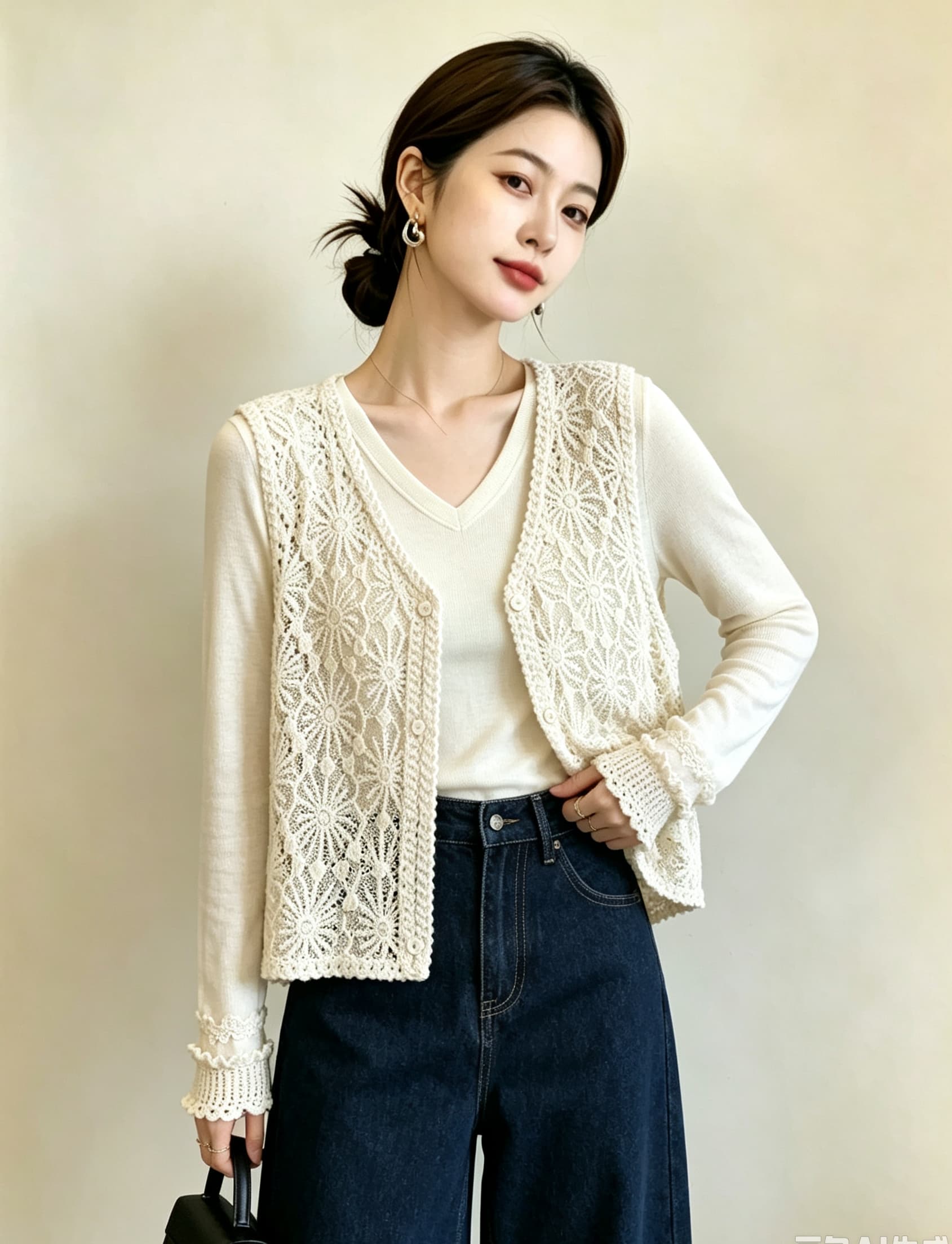 실사 빅 사이즈 여성 의류 가을 새로운 홀로우 아웃 민소매 조끼 루즈핏 캐주얼 다용도 민소매 베스트 상세 이미지 22
