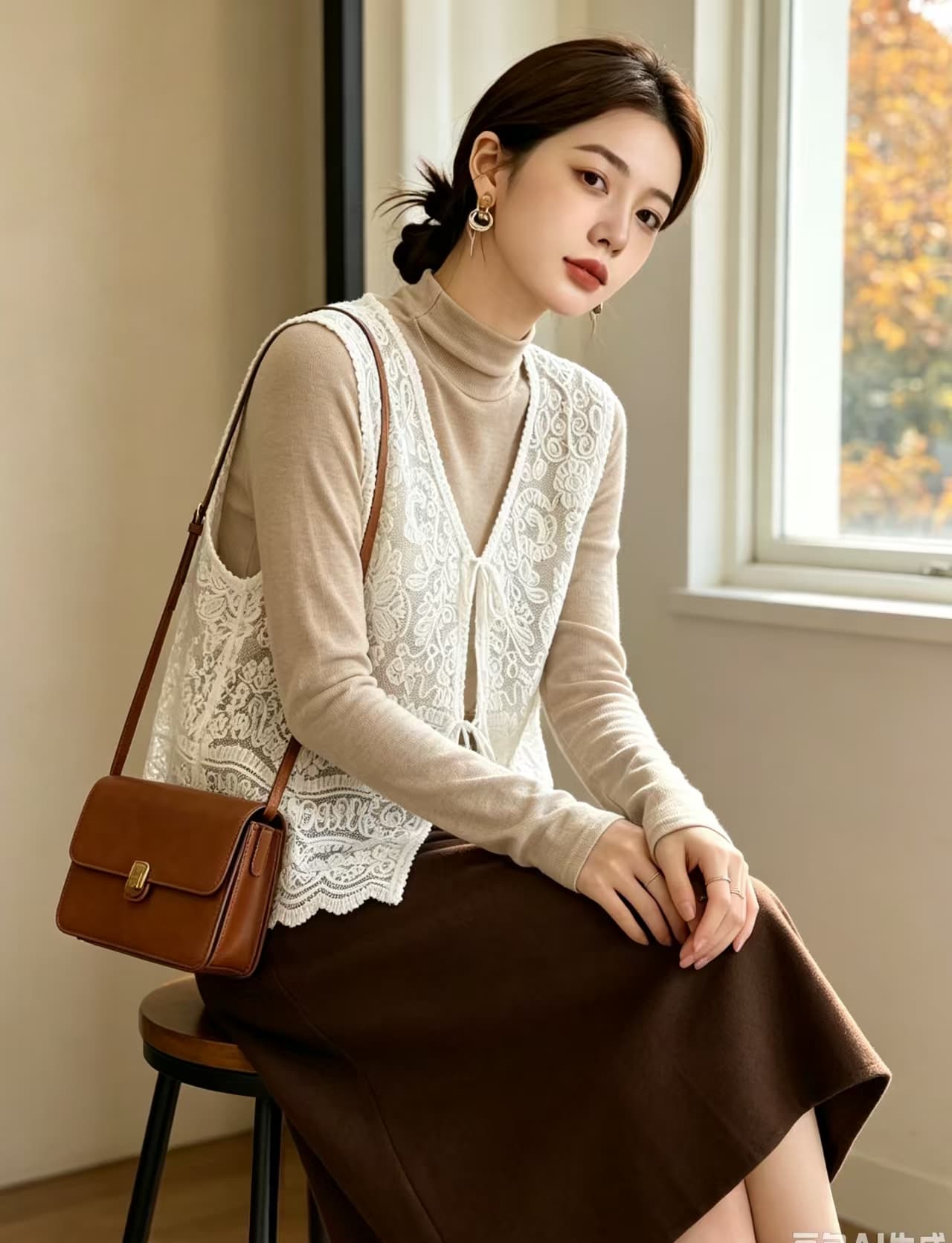 실사 빅 사이즈 가을 새로운 루즈핏 슬림해 보이는 프랑스식 고급 센스 단색 베스트 오픈 가디건 조끼 민소매 맨위 상세 이미지 8