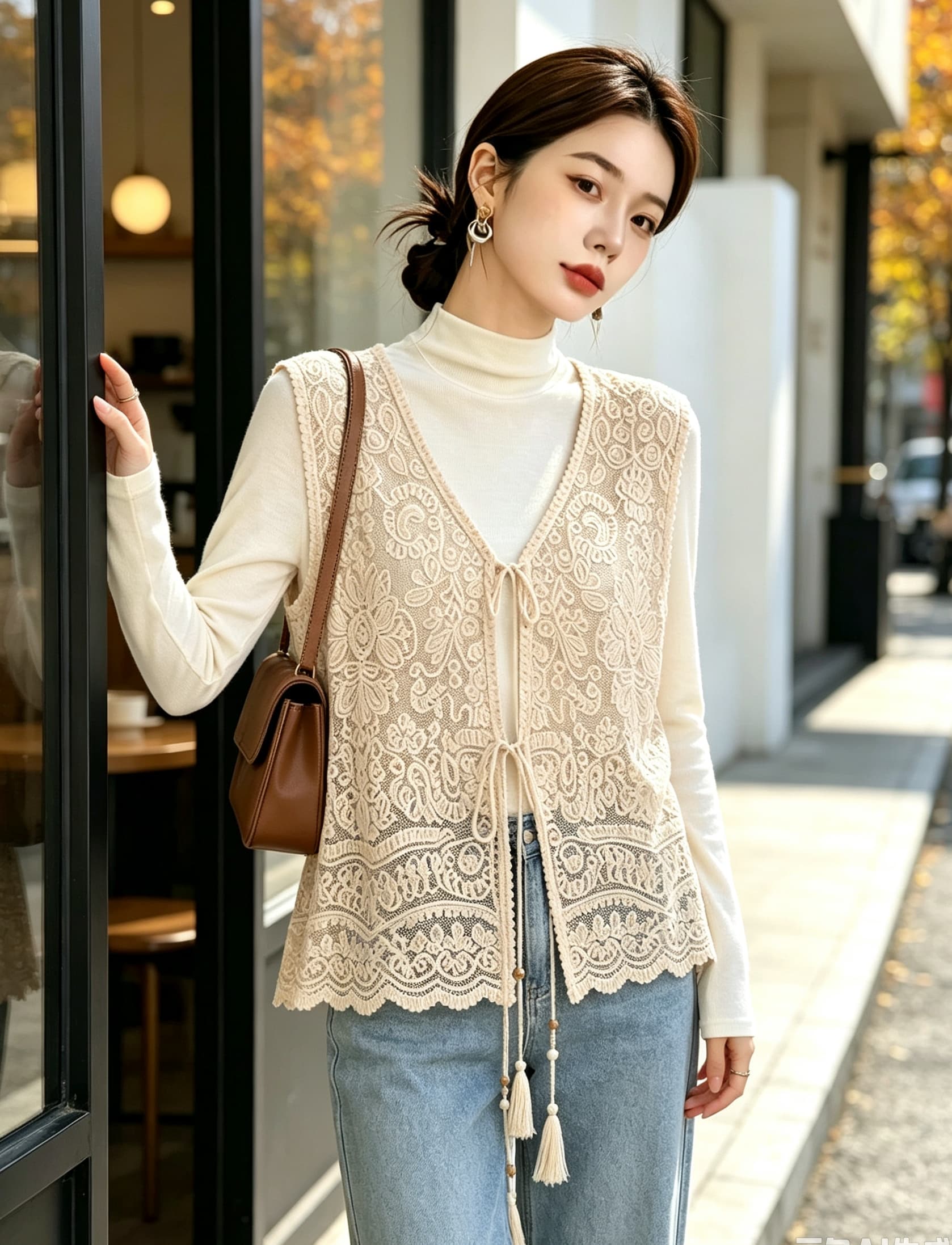 실사 빅 사이즈 가을 새로운 루즈핏 슬림해 보이는 프랑스식 고급 센스 단색 베스트 오픈 가디건 조끼 민소매 맨위 상세 이미지 18