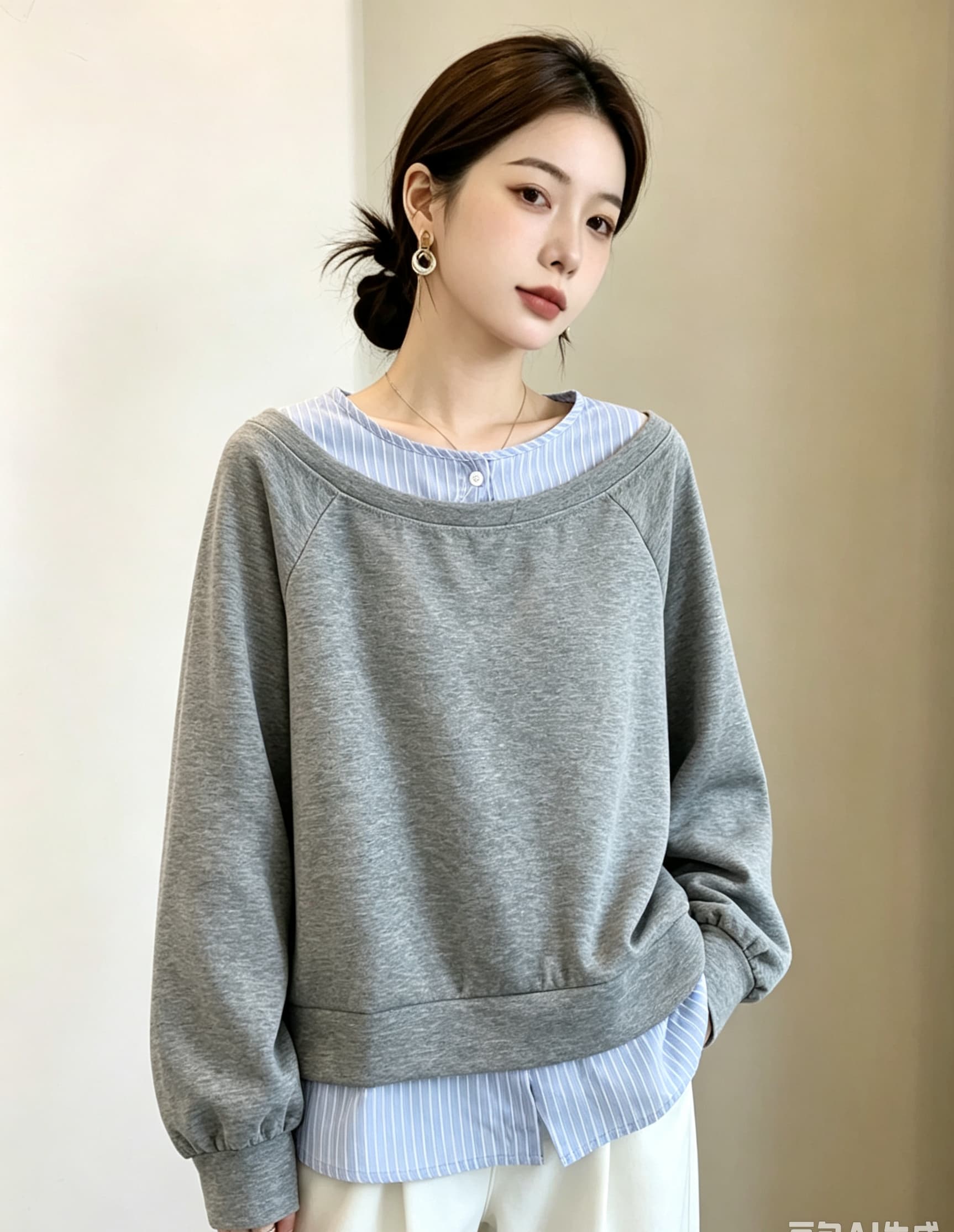 실사 빅 사이즈 가을 새로운 한국 스타일 디자인 센스 페이크 레이어드 고급 센스 다용도 캐주얼 풀오버 티셔츠 후드티 이미지 2